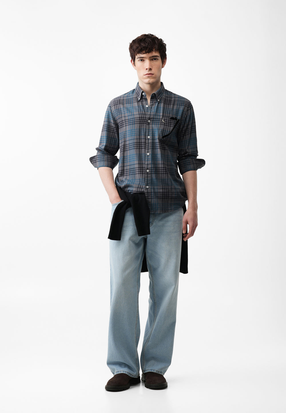 Grey Cotton Plaid Check Shirt