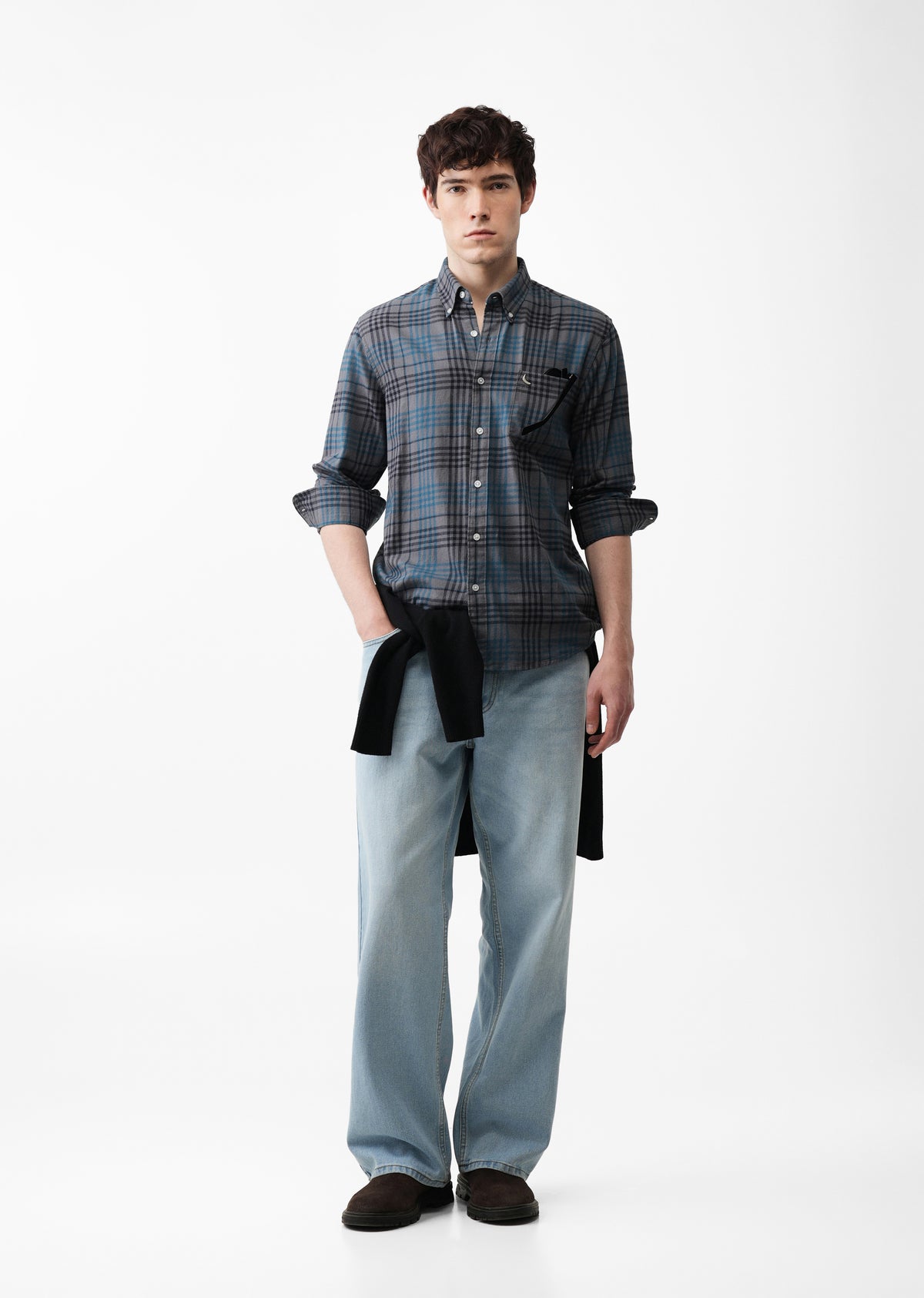 Grey Cotton Plaid Check Shirt