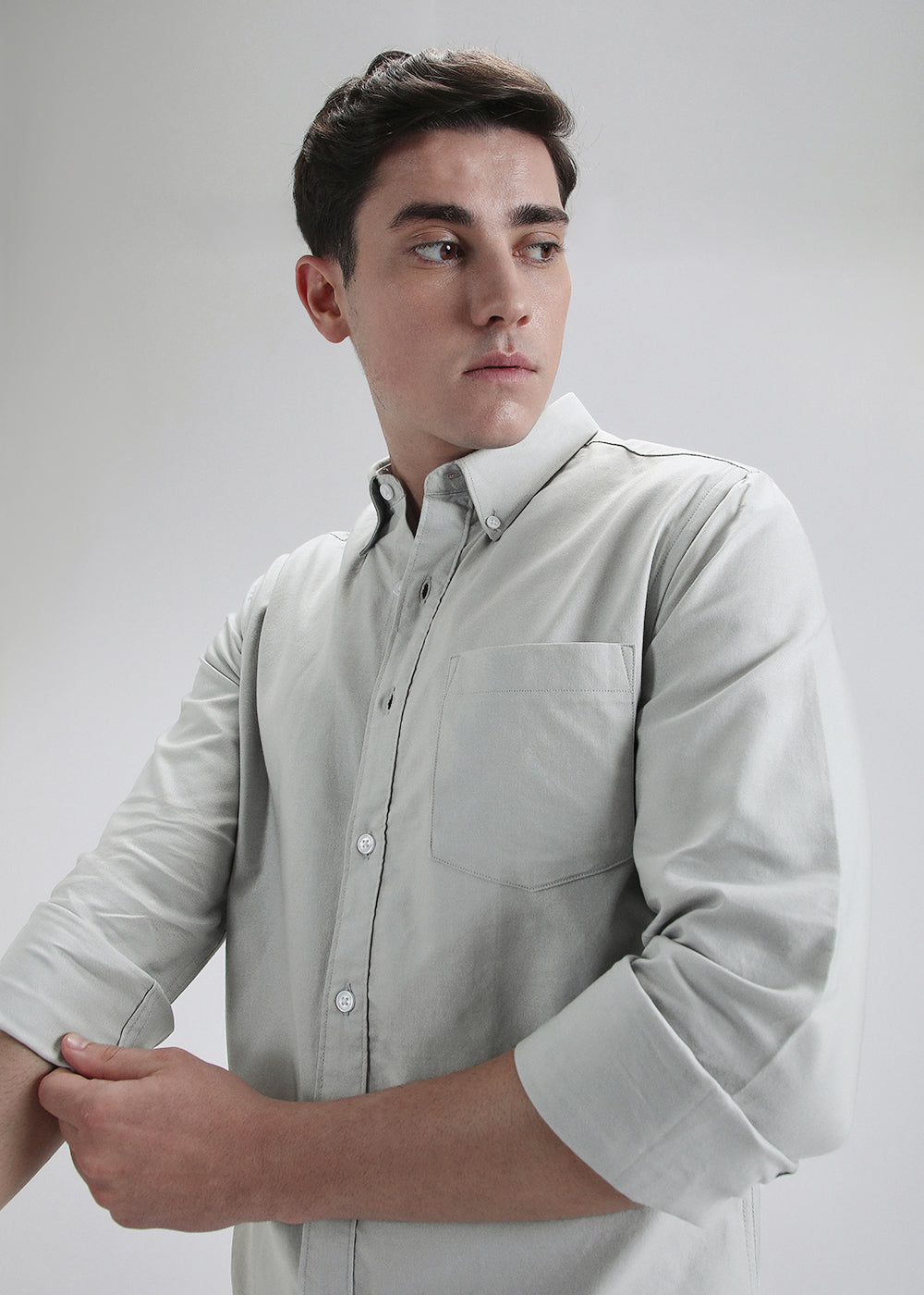 Grey Cotton Oxford Shirt