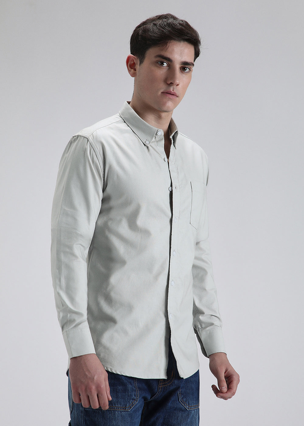 Grey Cotton Oxford Shirt