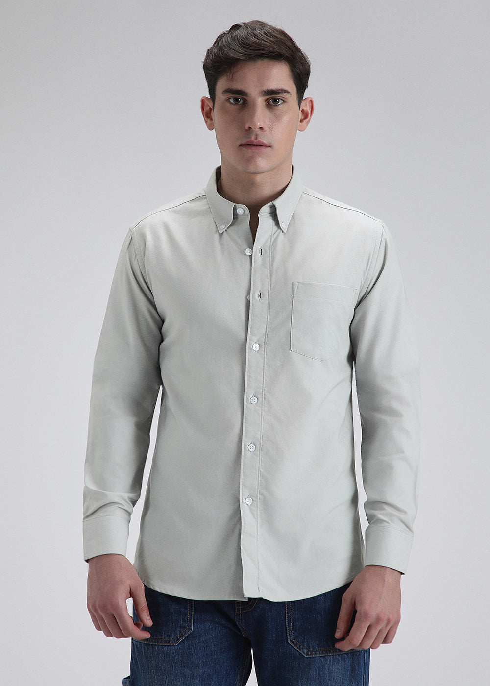 Grey Cotton Oxford Shirt