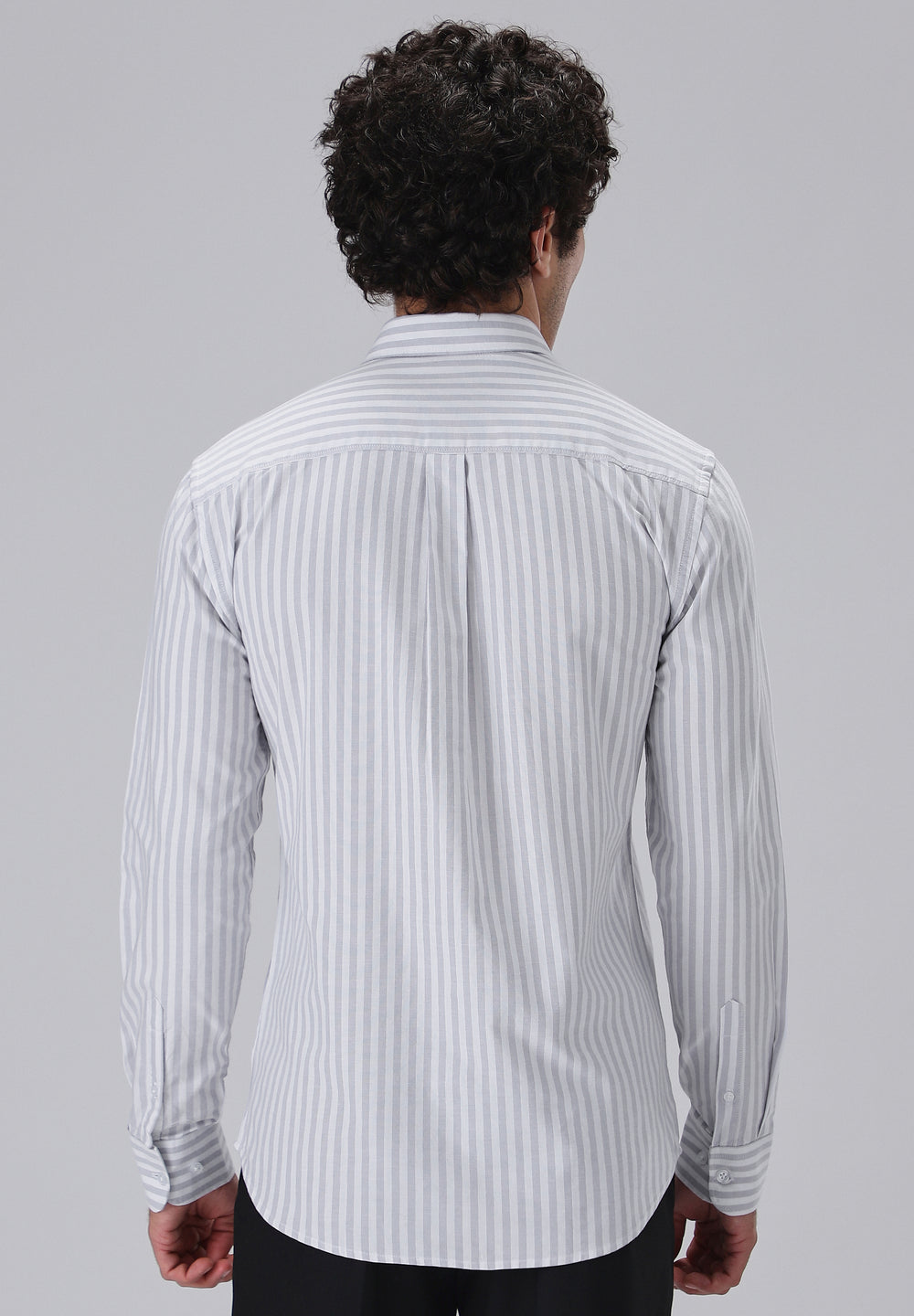 Grey Cotton Oxford Stripe Shirt