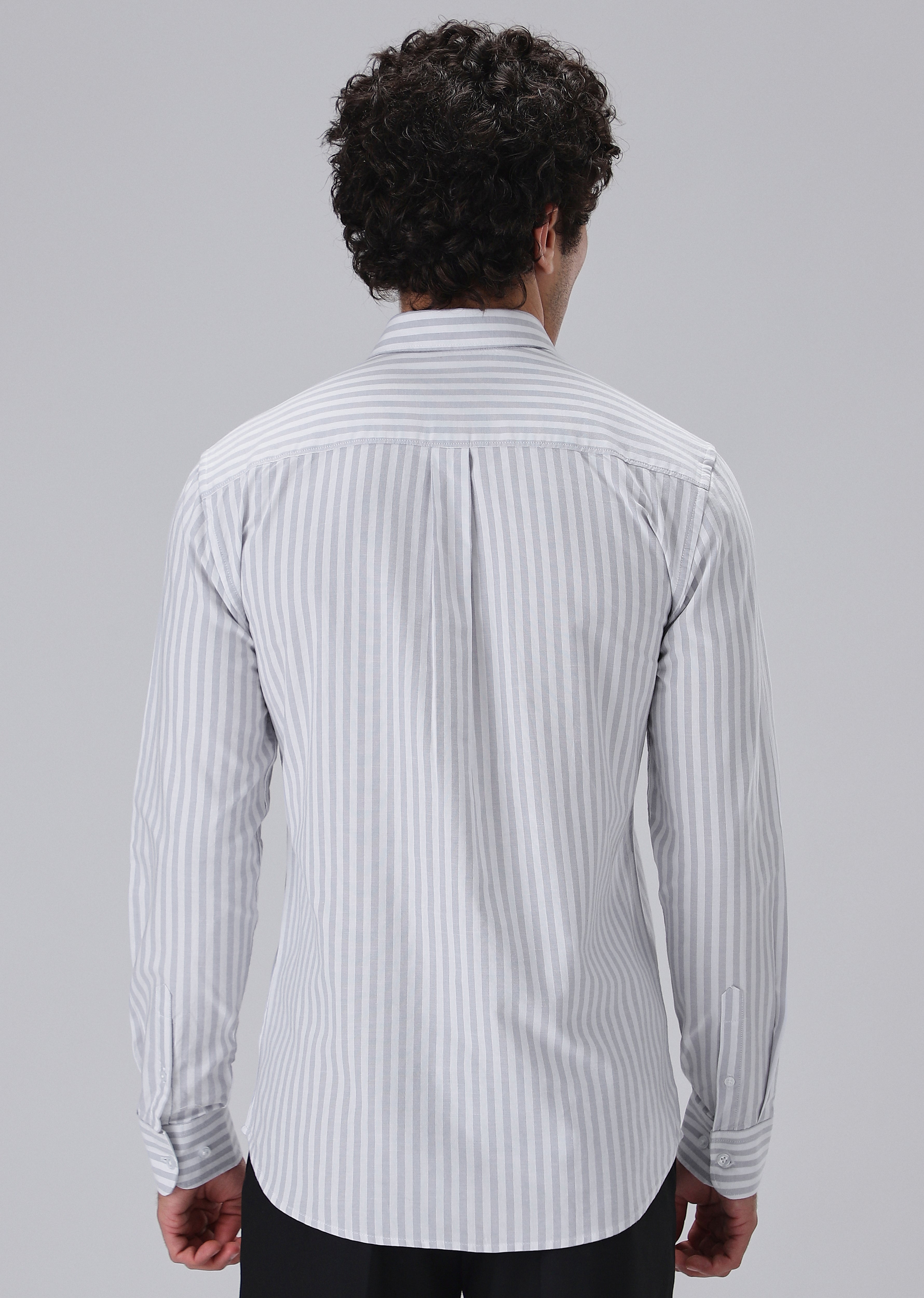 Grey Cotton Oxford Stripe Shirt