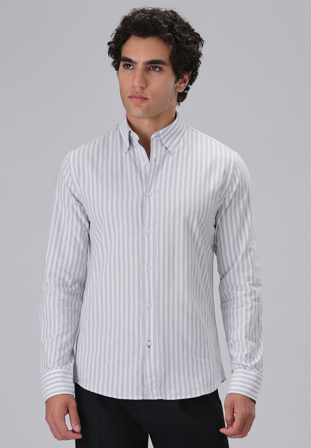 Grey Cotton Oxford Stripe Shirt