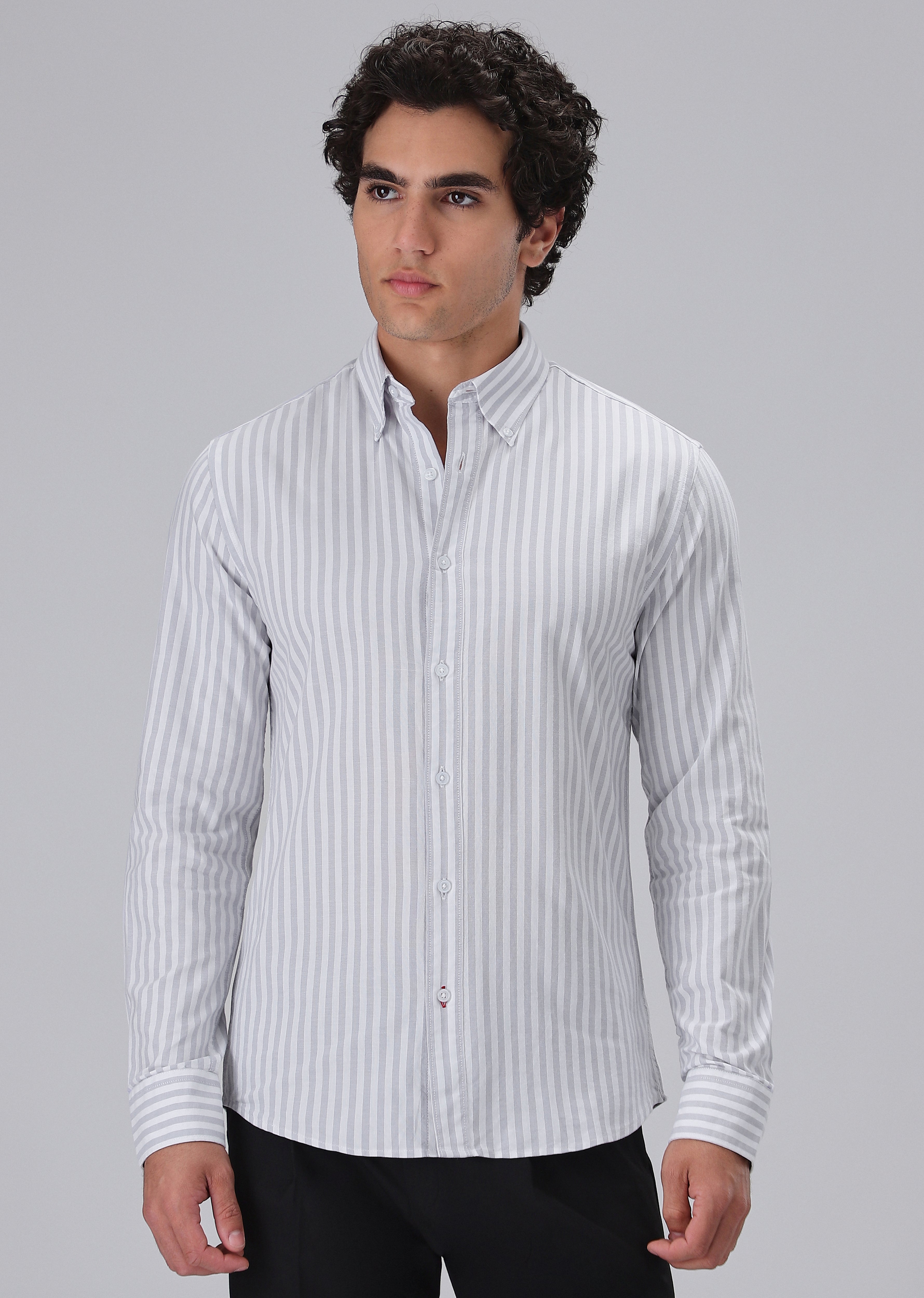 Grey Cotton Oxford Stripe Shirt