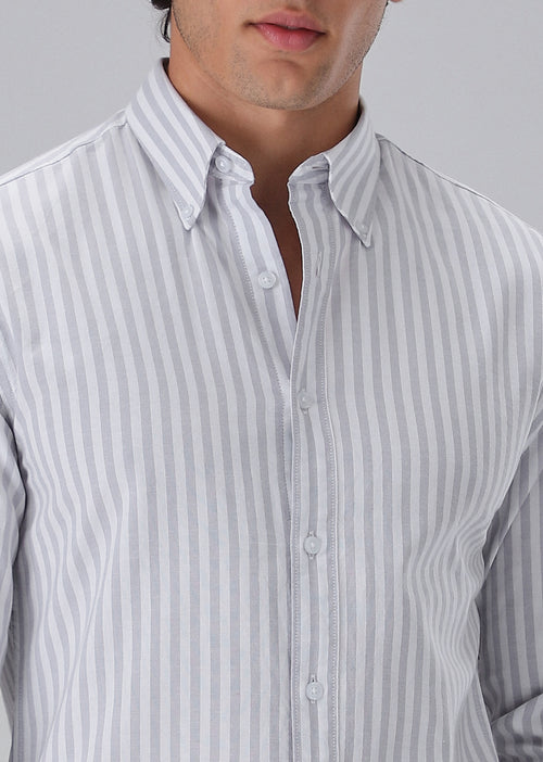 Grey Cotton Oxford Stripe Shirt