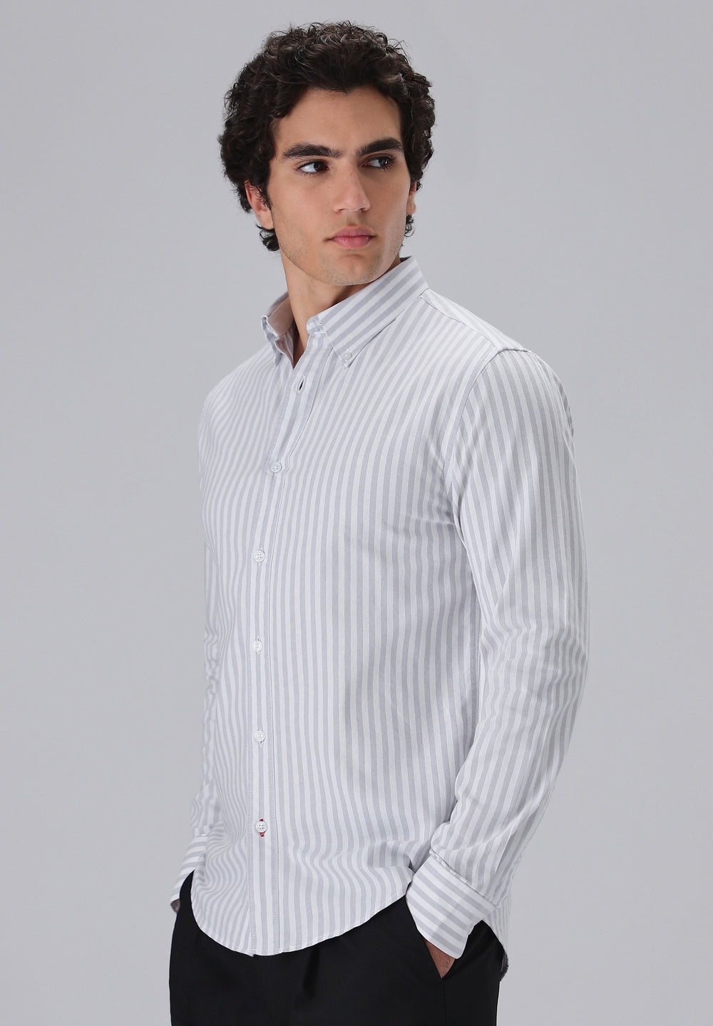 Grey Cotton Oxford Stripe Shirt