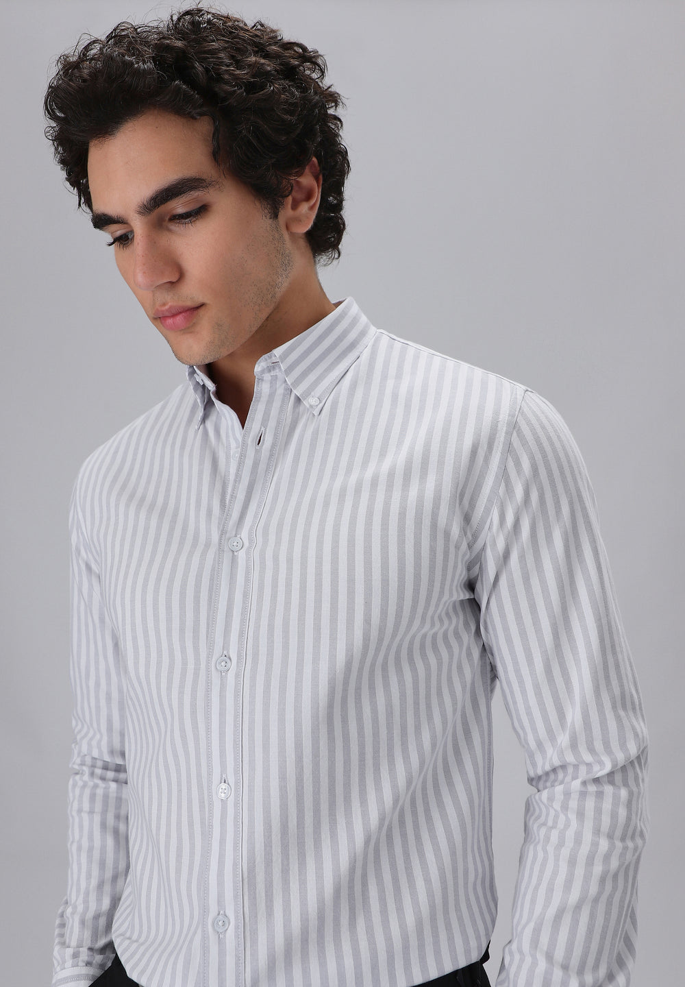Grey Cotton Oxford Stripe Shirt