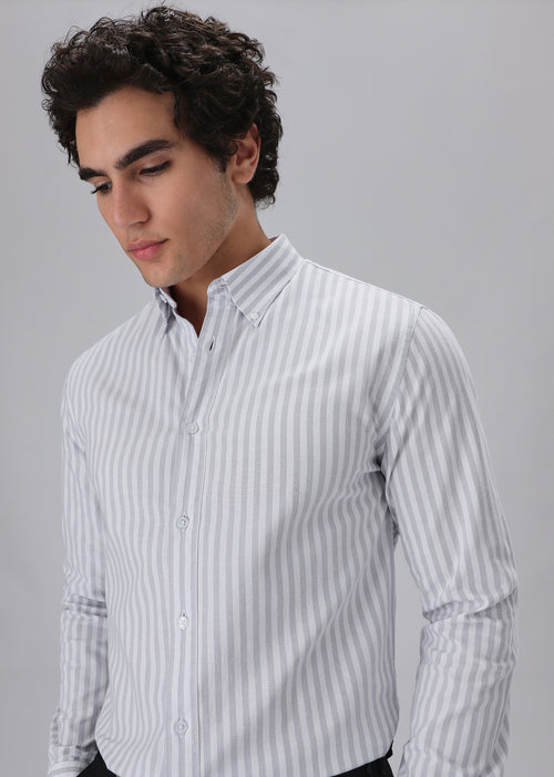 Grey Cotton Oxford Stripe Shirt