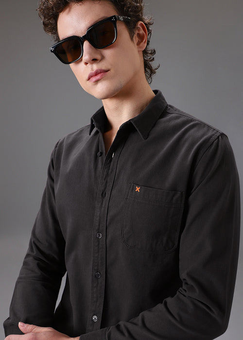 Grey Cotton Single Pocket Shirt