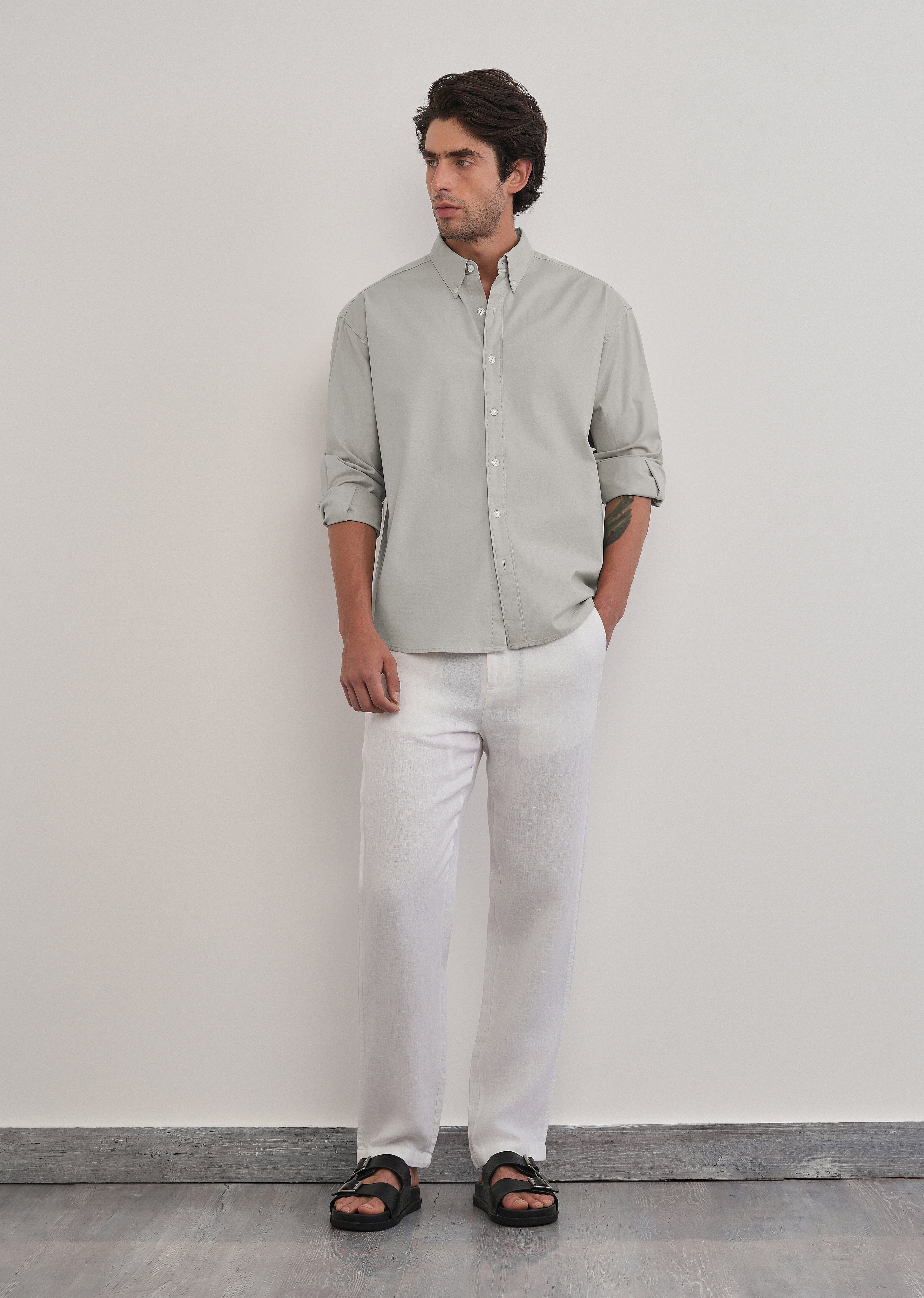 Grey Cotton Stretch Oversized Shirt