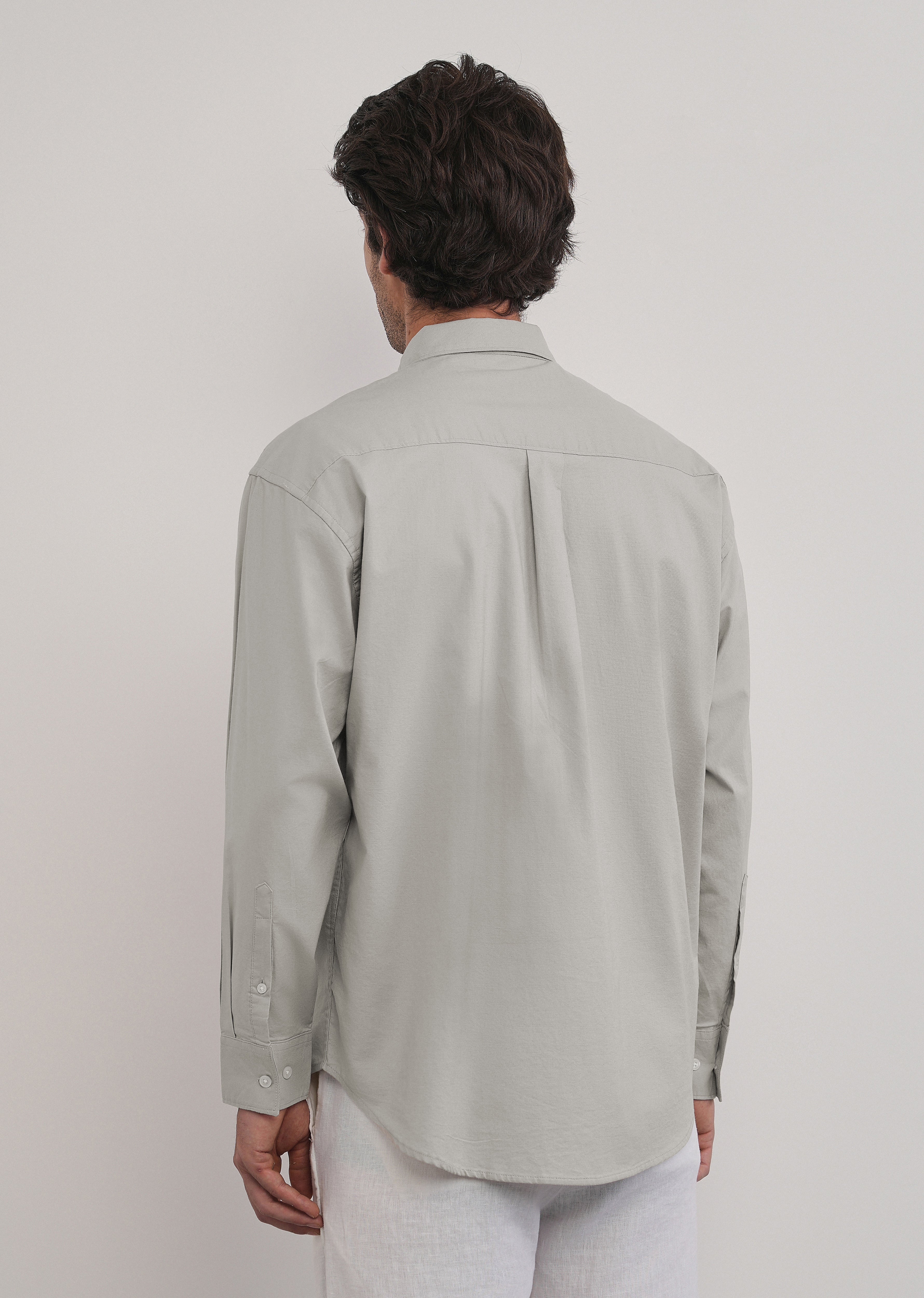 Grey Cotton Stretch Oversized Shirt