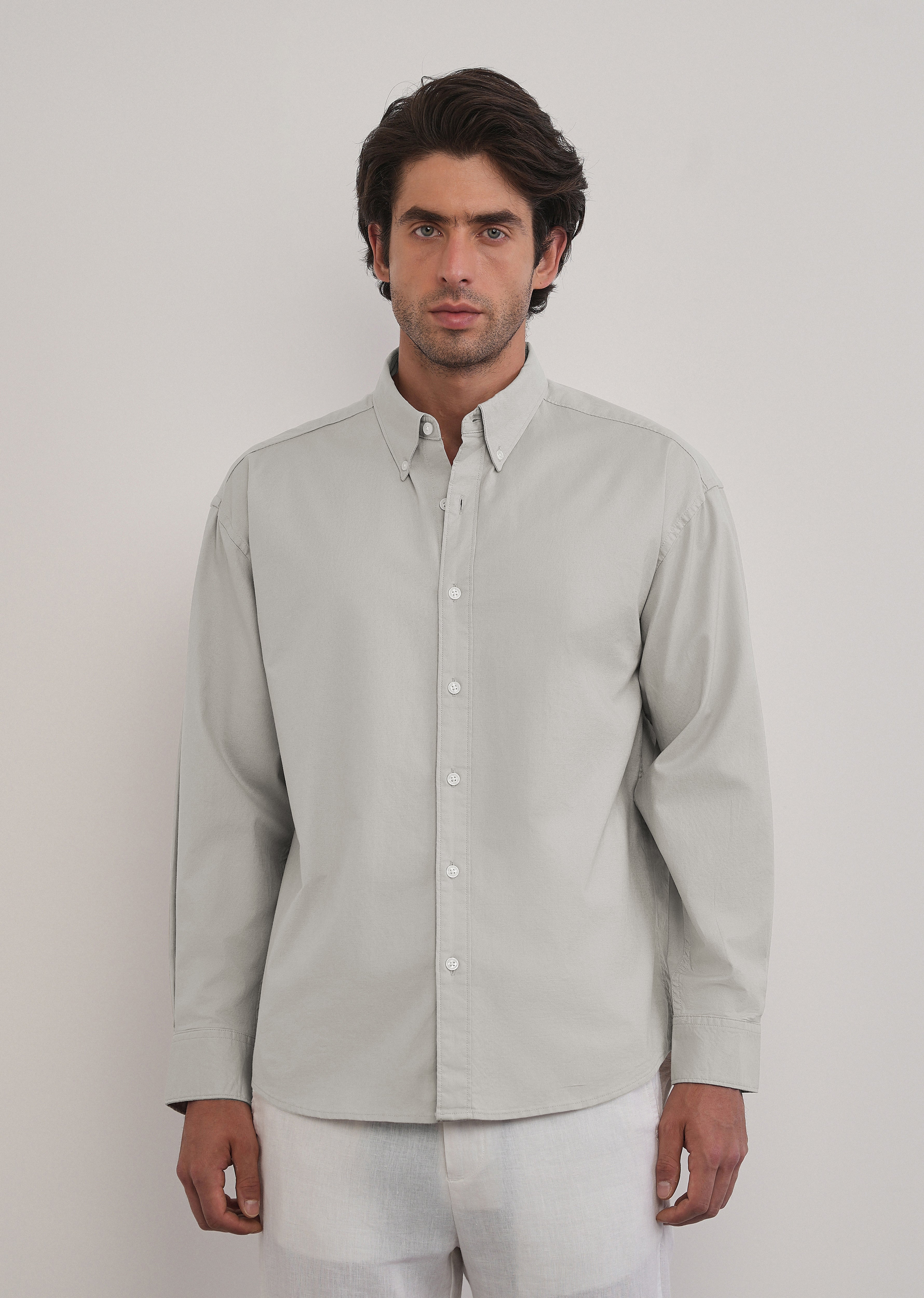 Grey Cotton Stretch Oversized Shirt