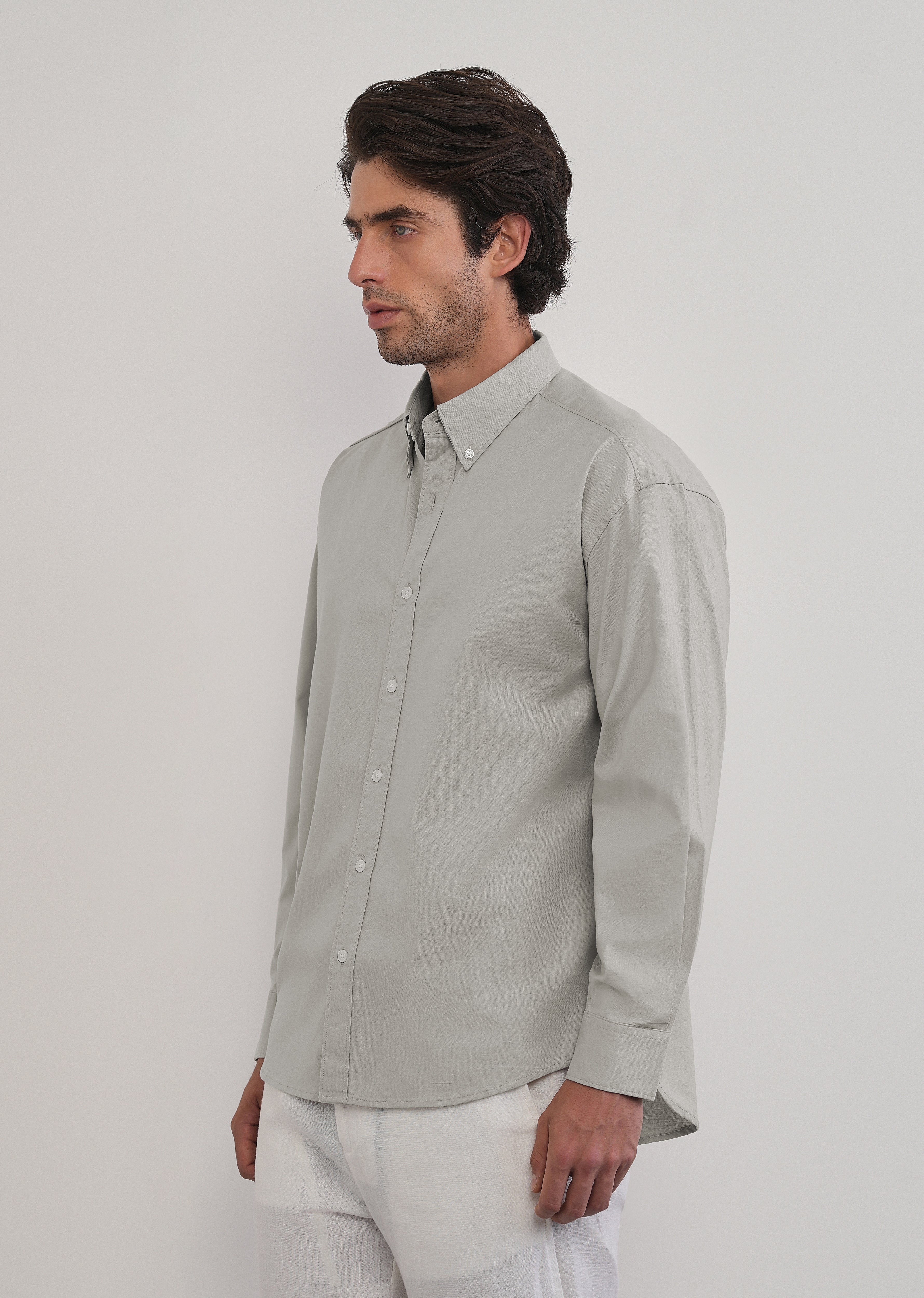 Grey Cotton Stretch Oversized Shirt