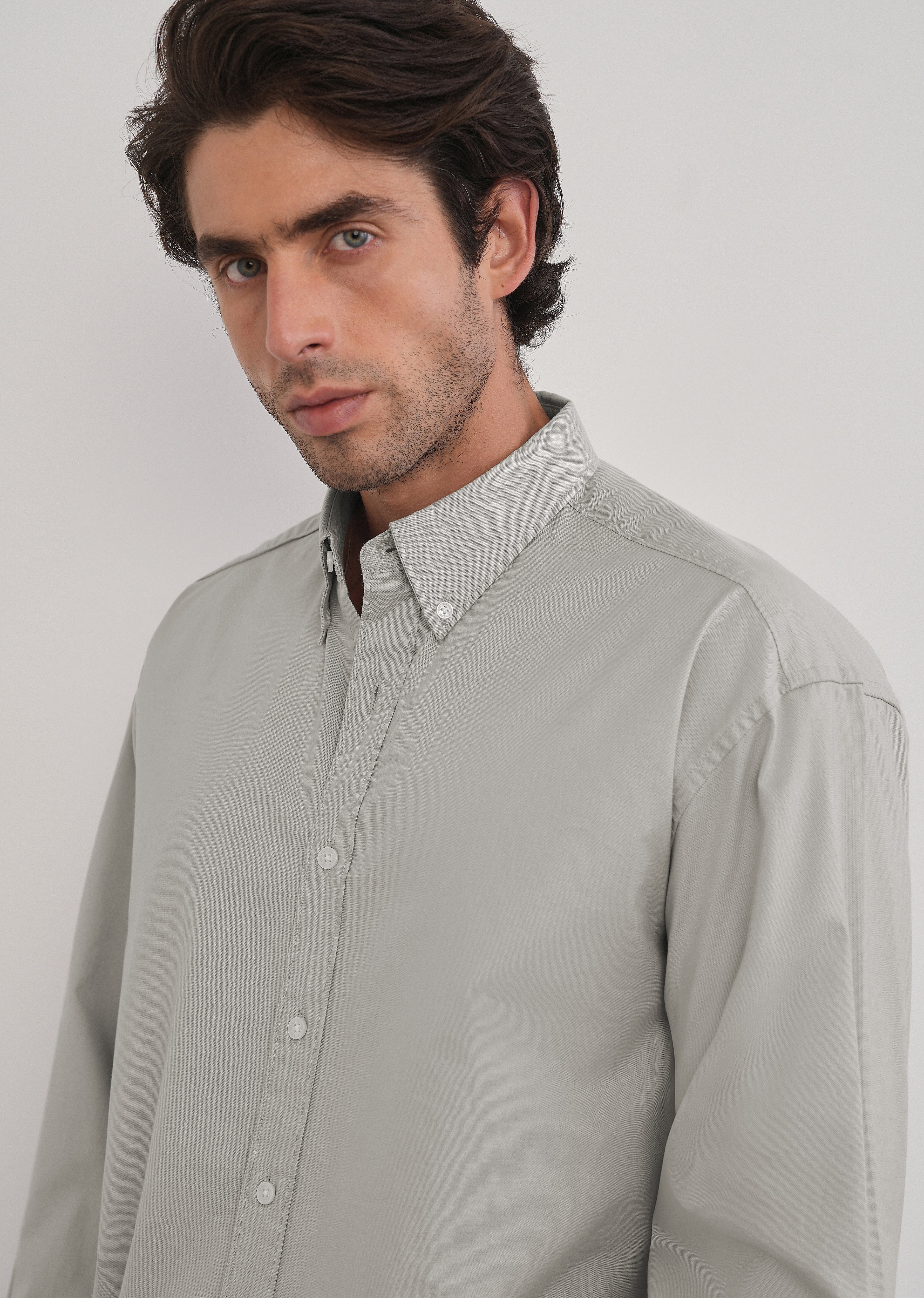 Grey Cotton Stretch Oversized Shirt