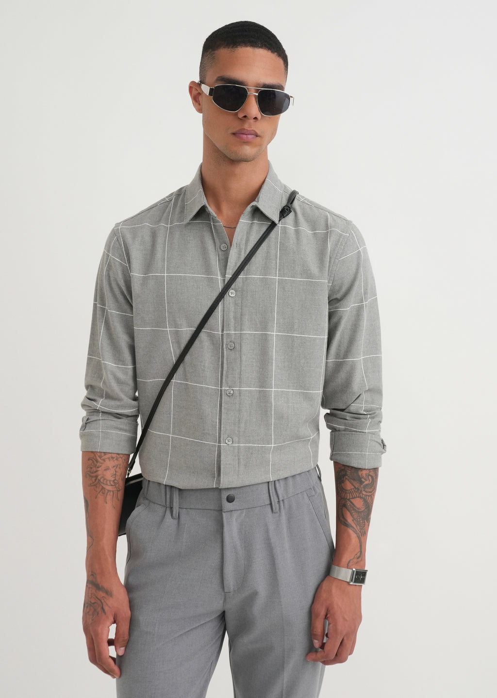 Grey Cotton Melange Check Shirt