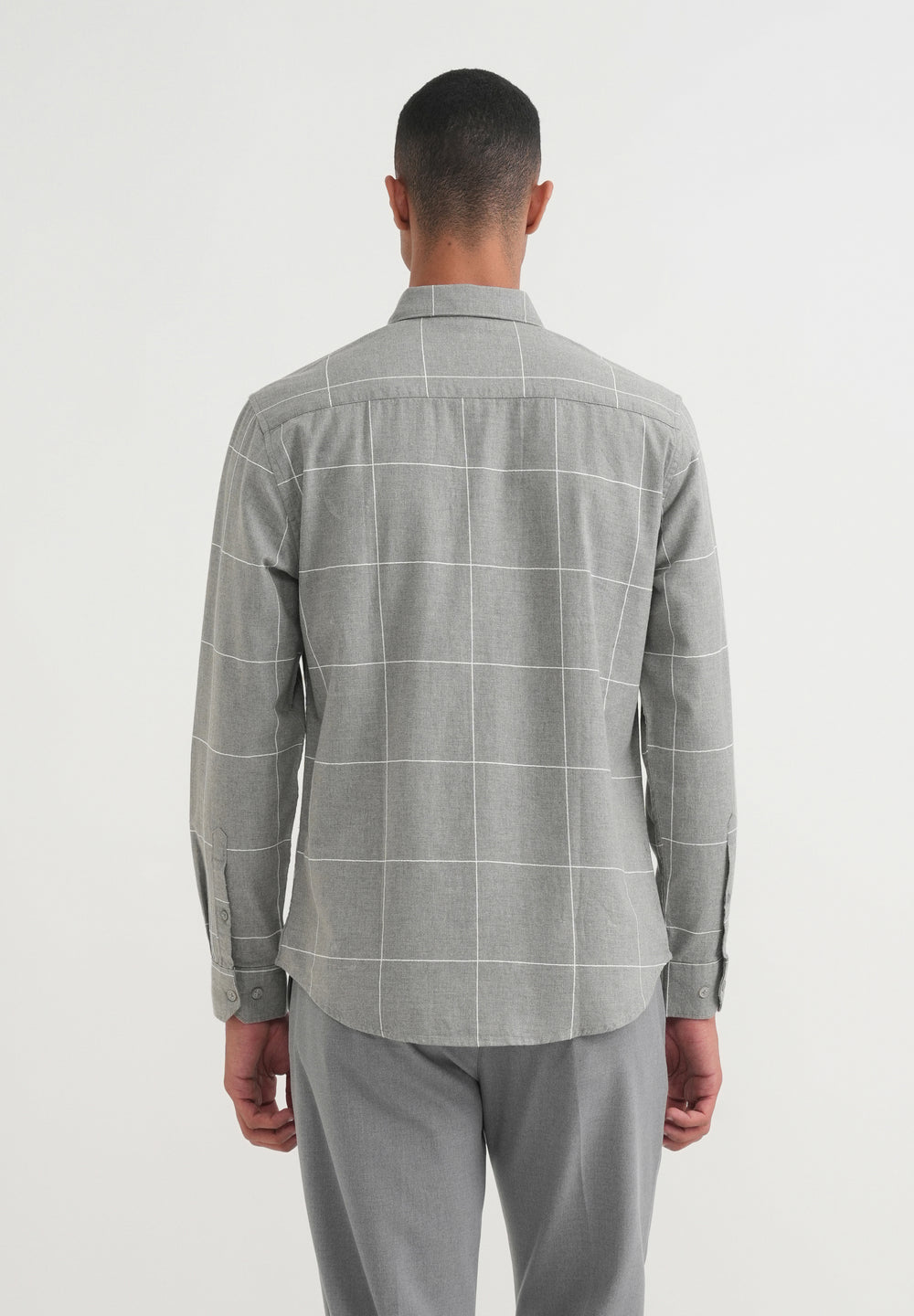 Grey Cotton Windowpane Check Shirt