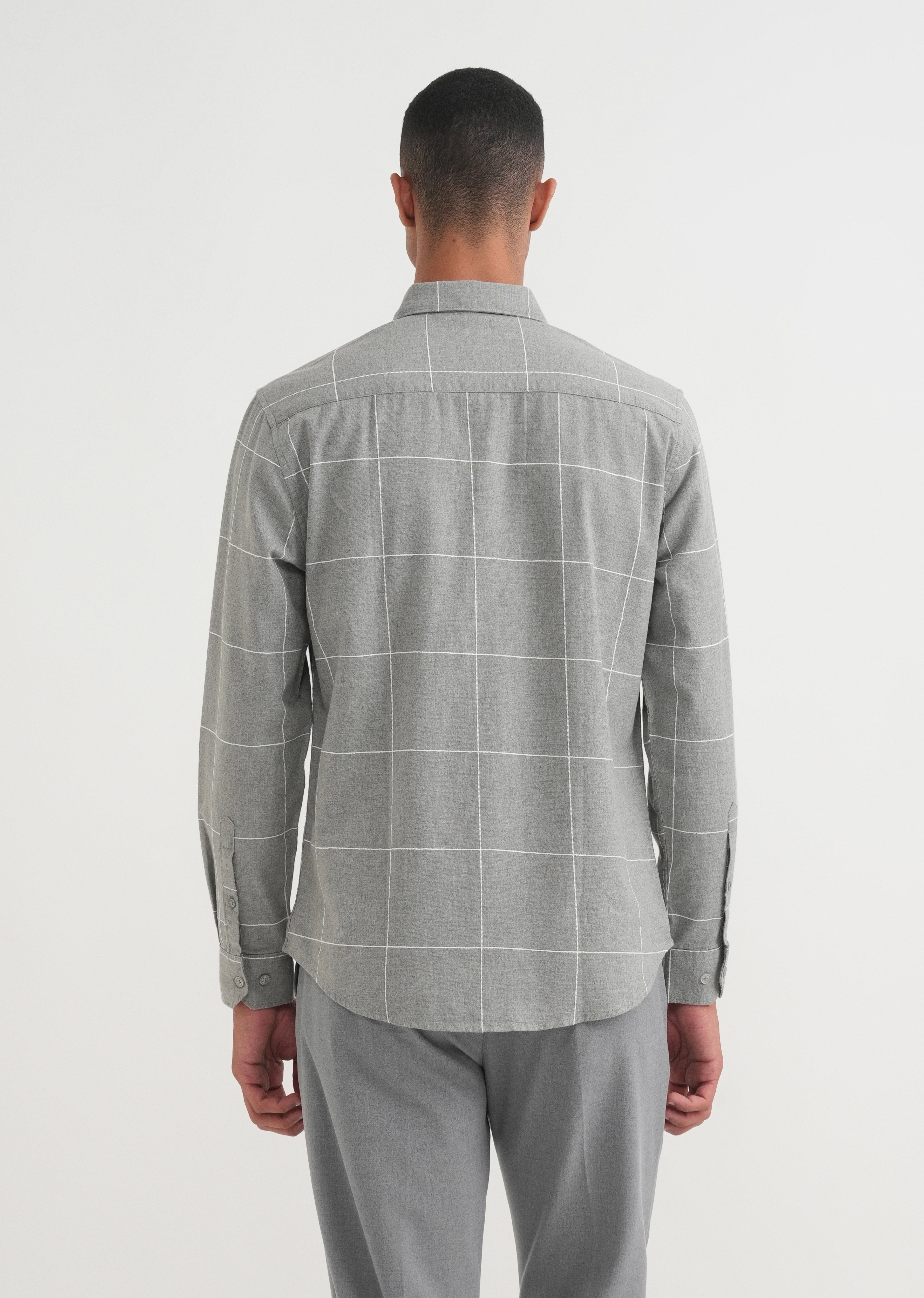 Grey Cotton Windowpane Check Shirt