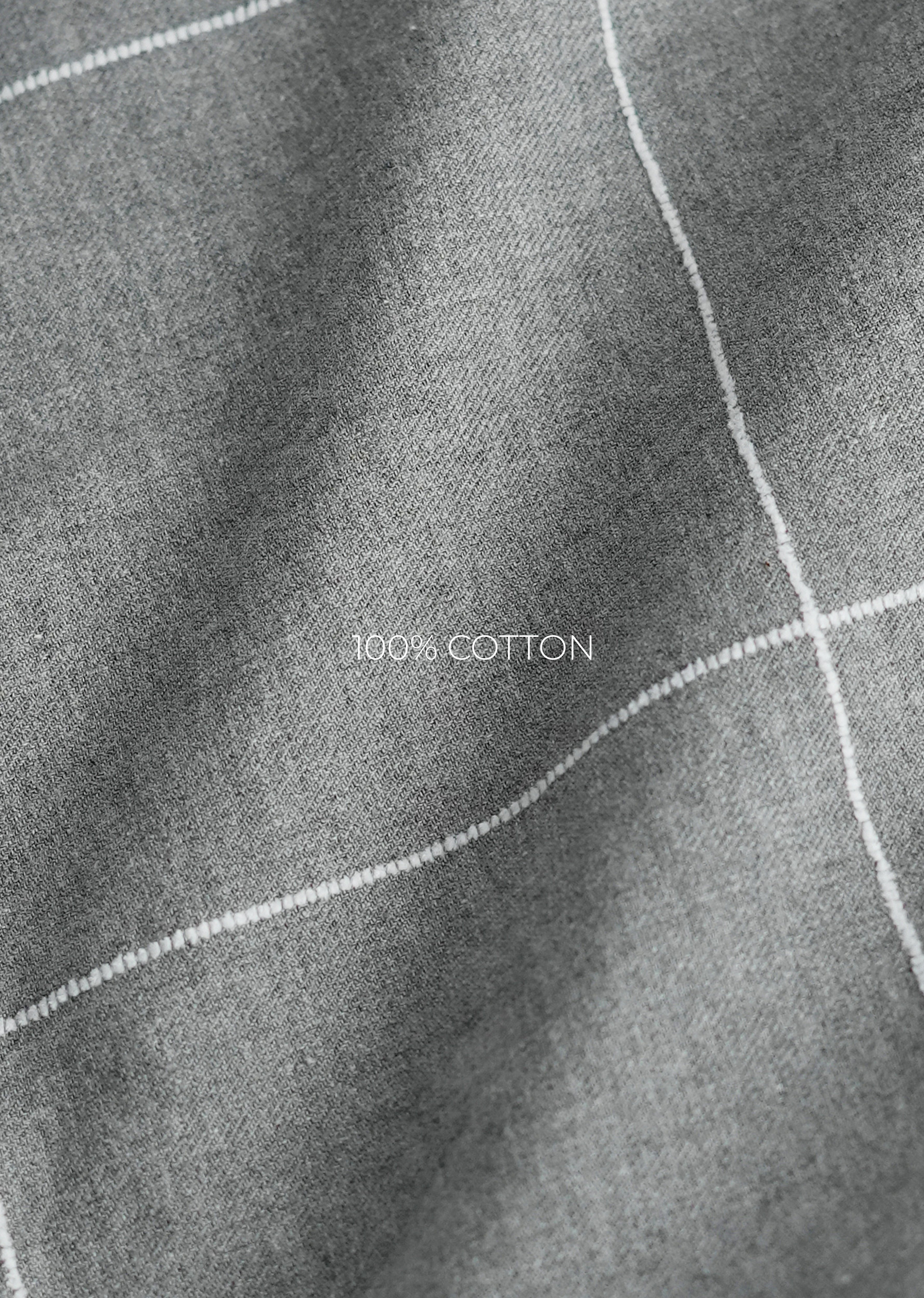 Grey Cotton Windowpane Check Shirt