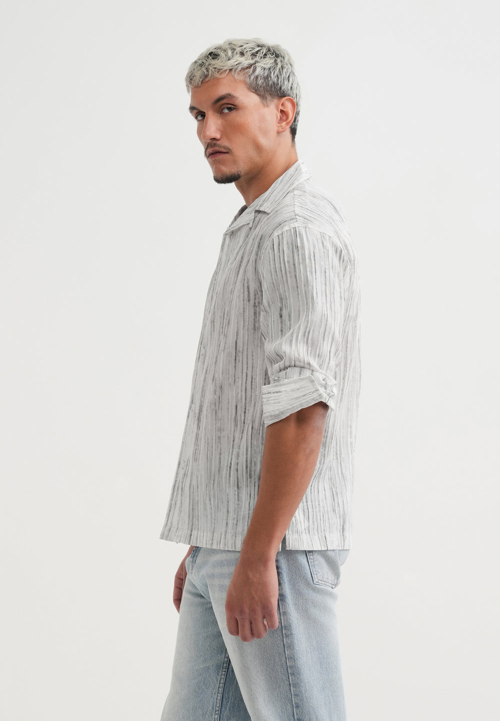 Grey Crinkle Textured Printed Shirt