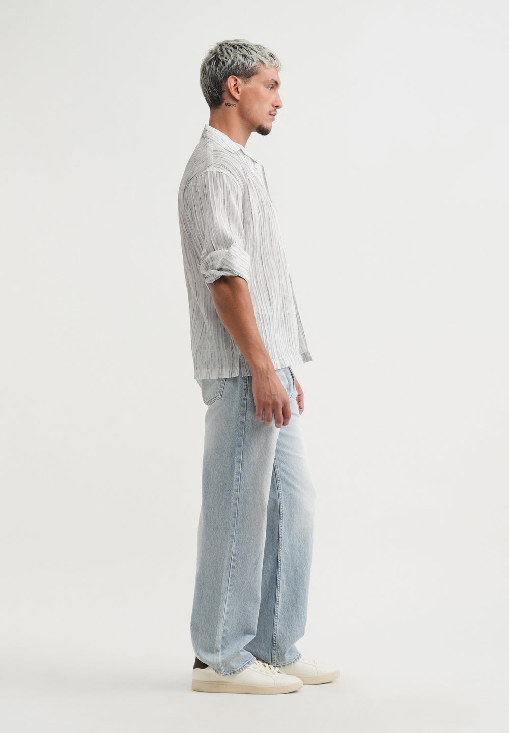 Grey Crinkle Textured Printed Shirt