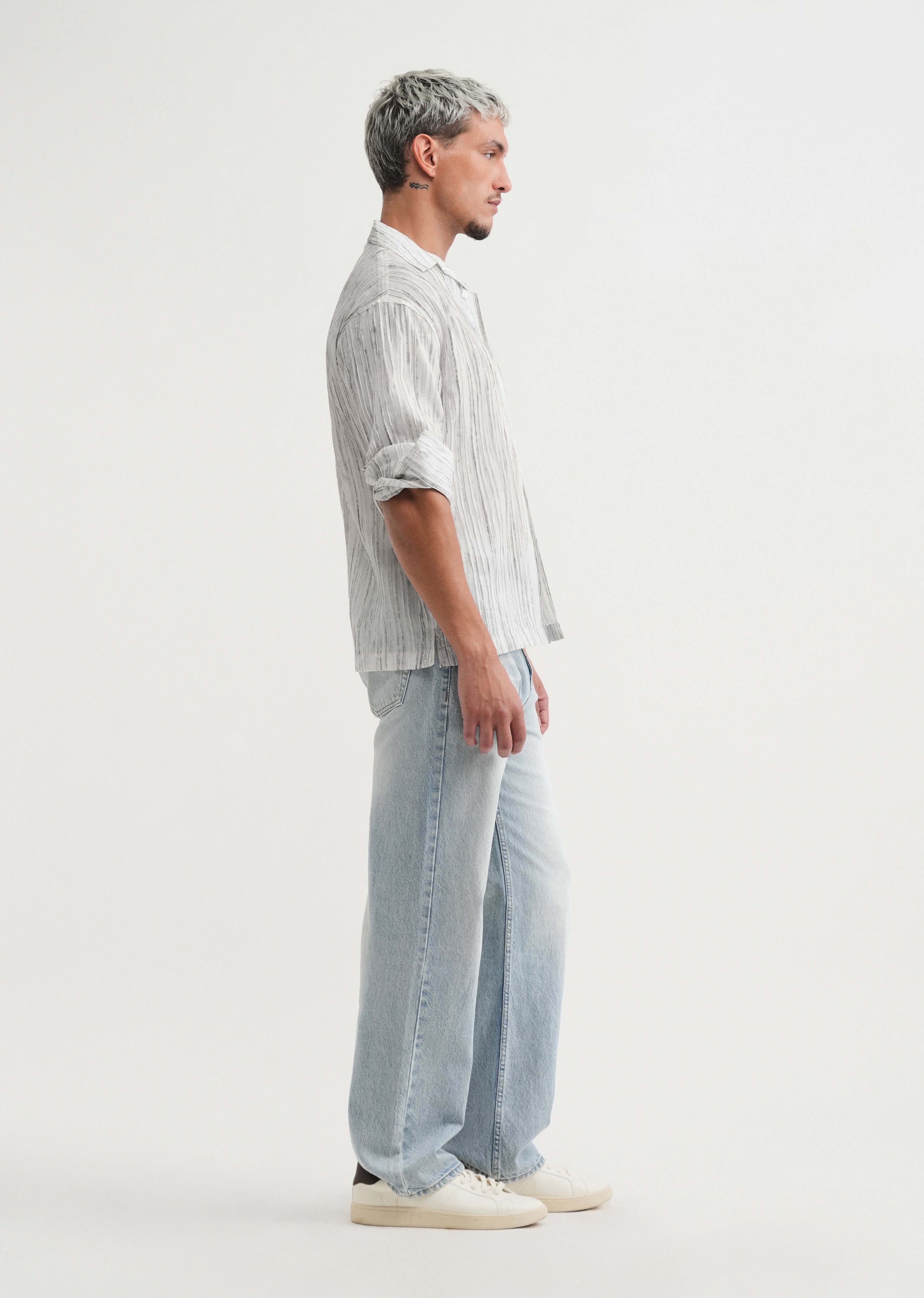 Grey Crinkle Textured Printed Shirt