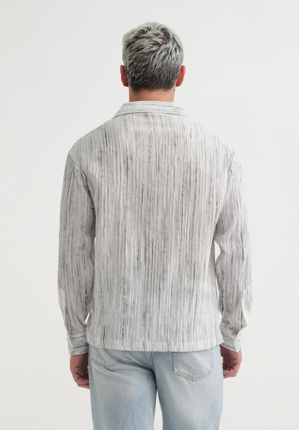 Grey Crinkle Textured Printed Shirt