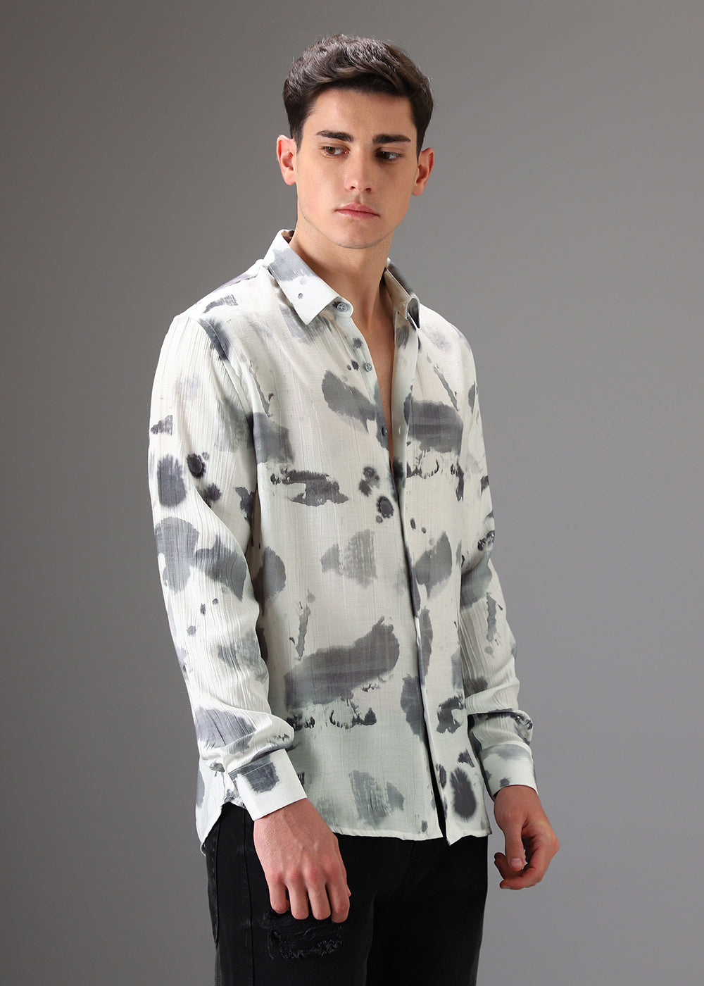 Light Grey Crushed Printed Shirt