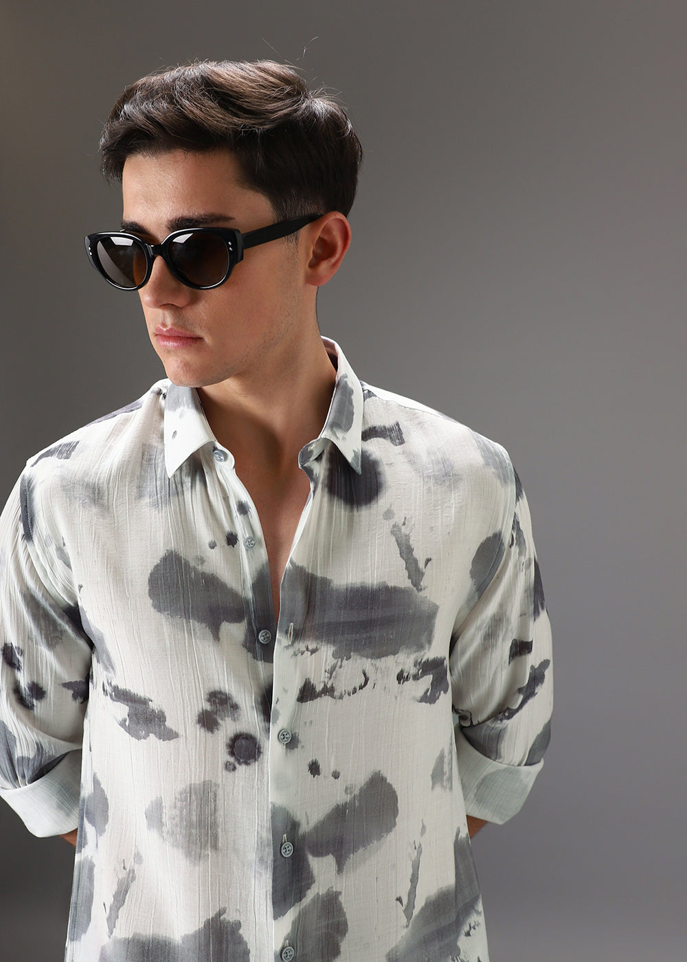 Light Grey Crushed Printed Shirt