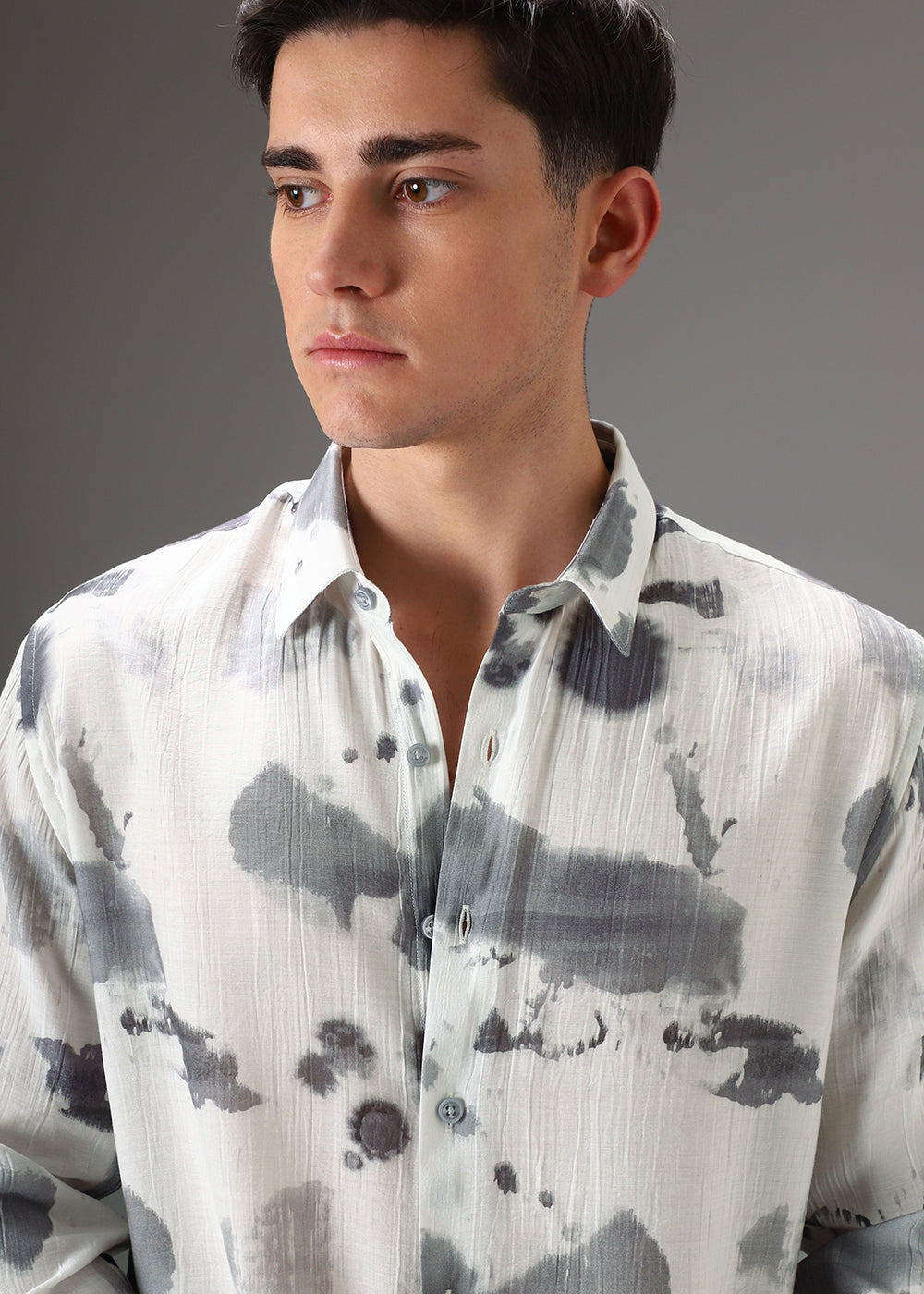 Light Grey Crushed Printed Shirt