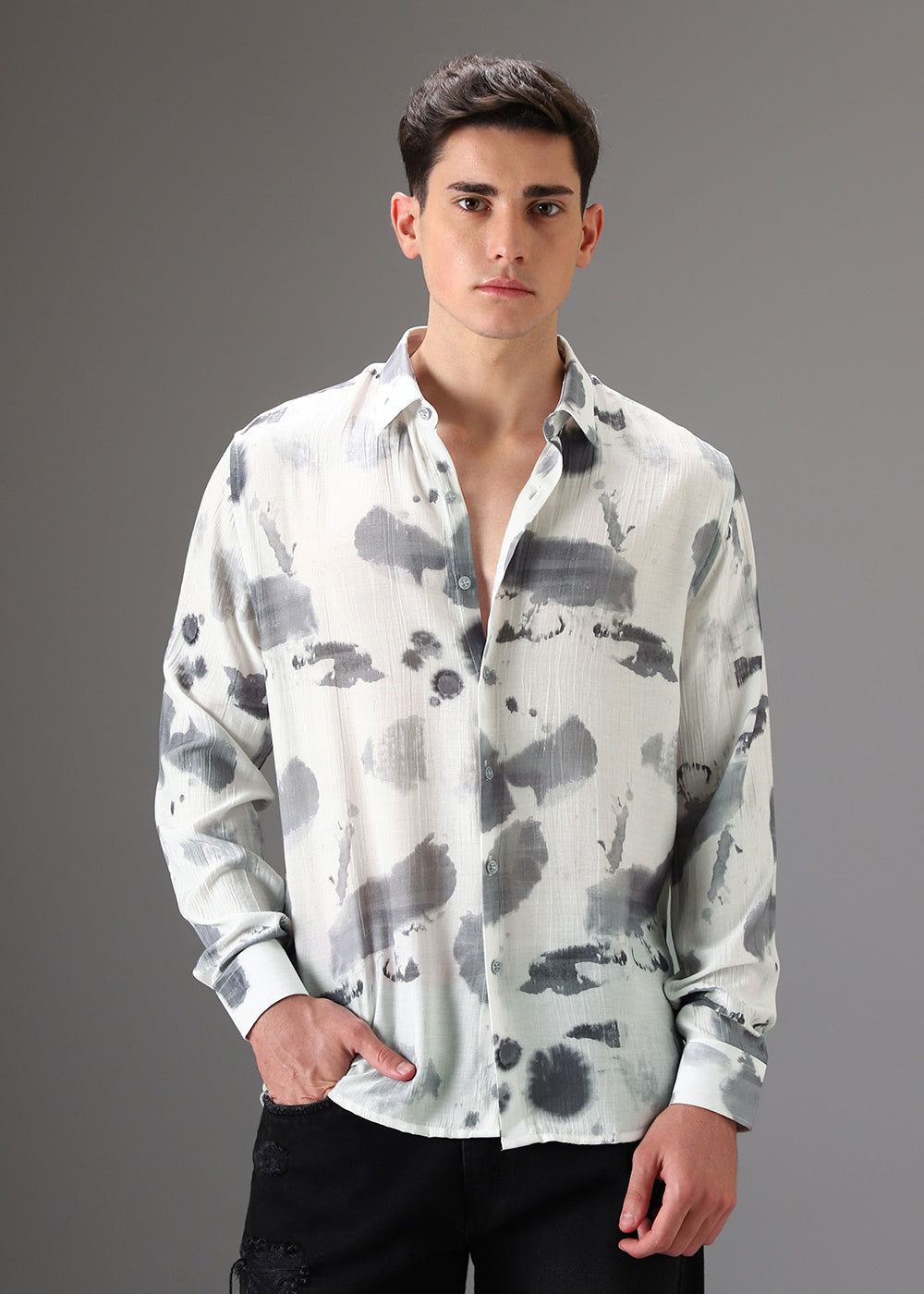 Light Grey Crushed Printed Shirt