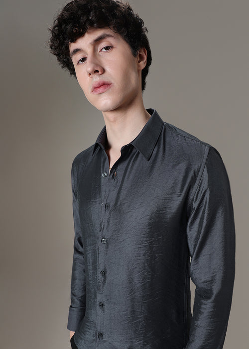 Grey Crushed Satin Shirt