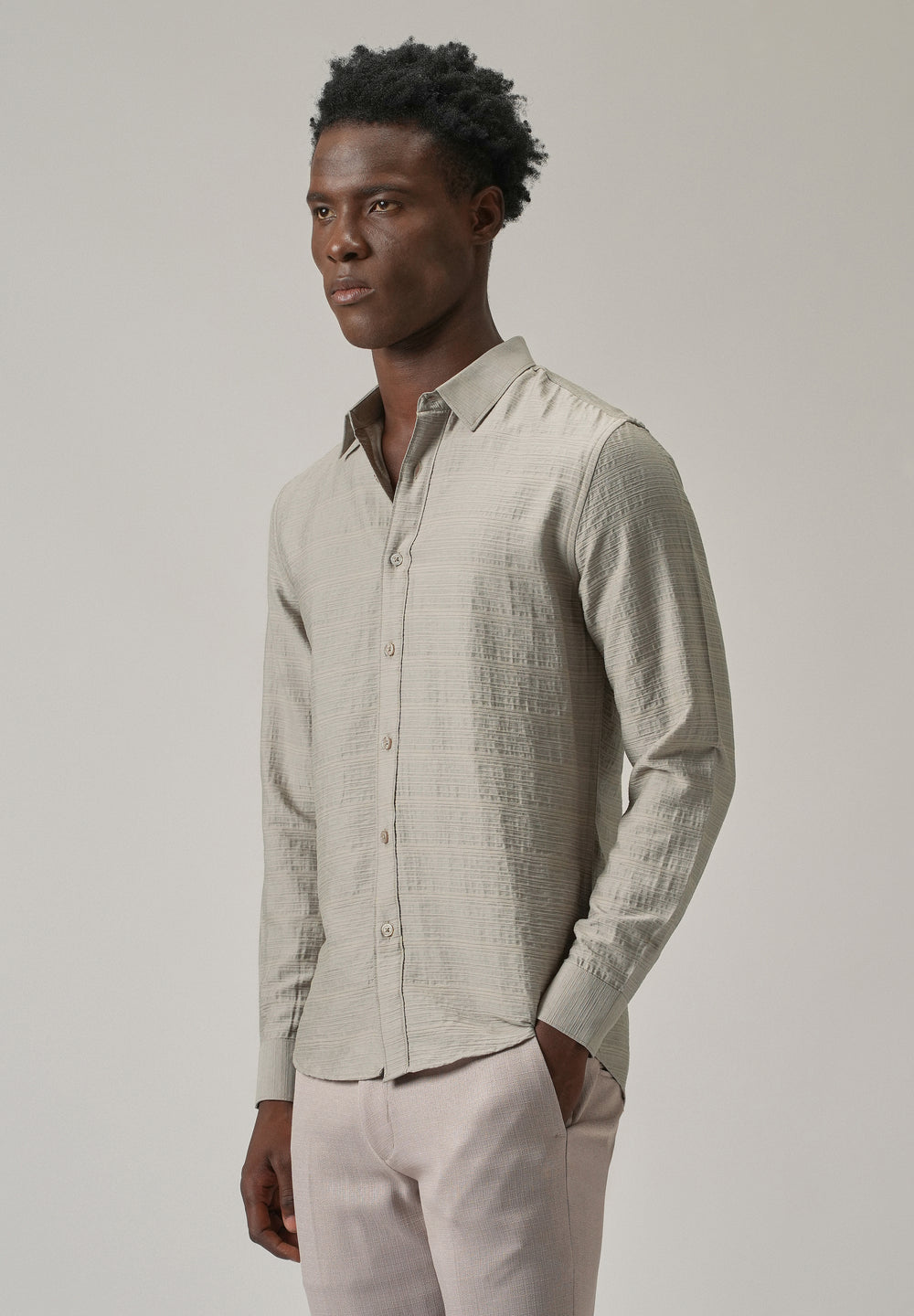 Grey Crushed Self Stripe Shirt