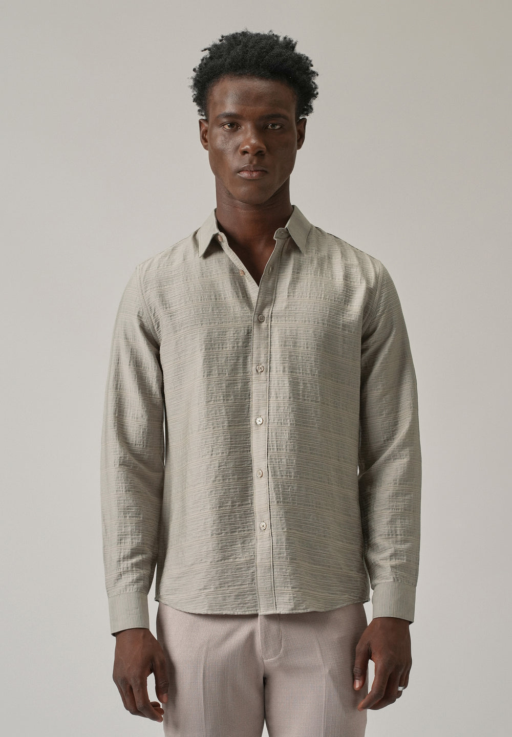 Grey Crushed Self Stripe Shirt