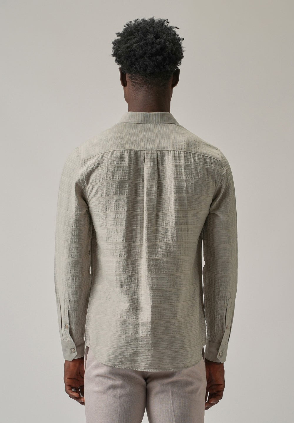 Grey Crushed Self Stripe Shirt