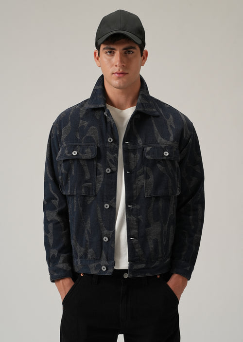 Grey Denim Jacquard Shacket