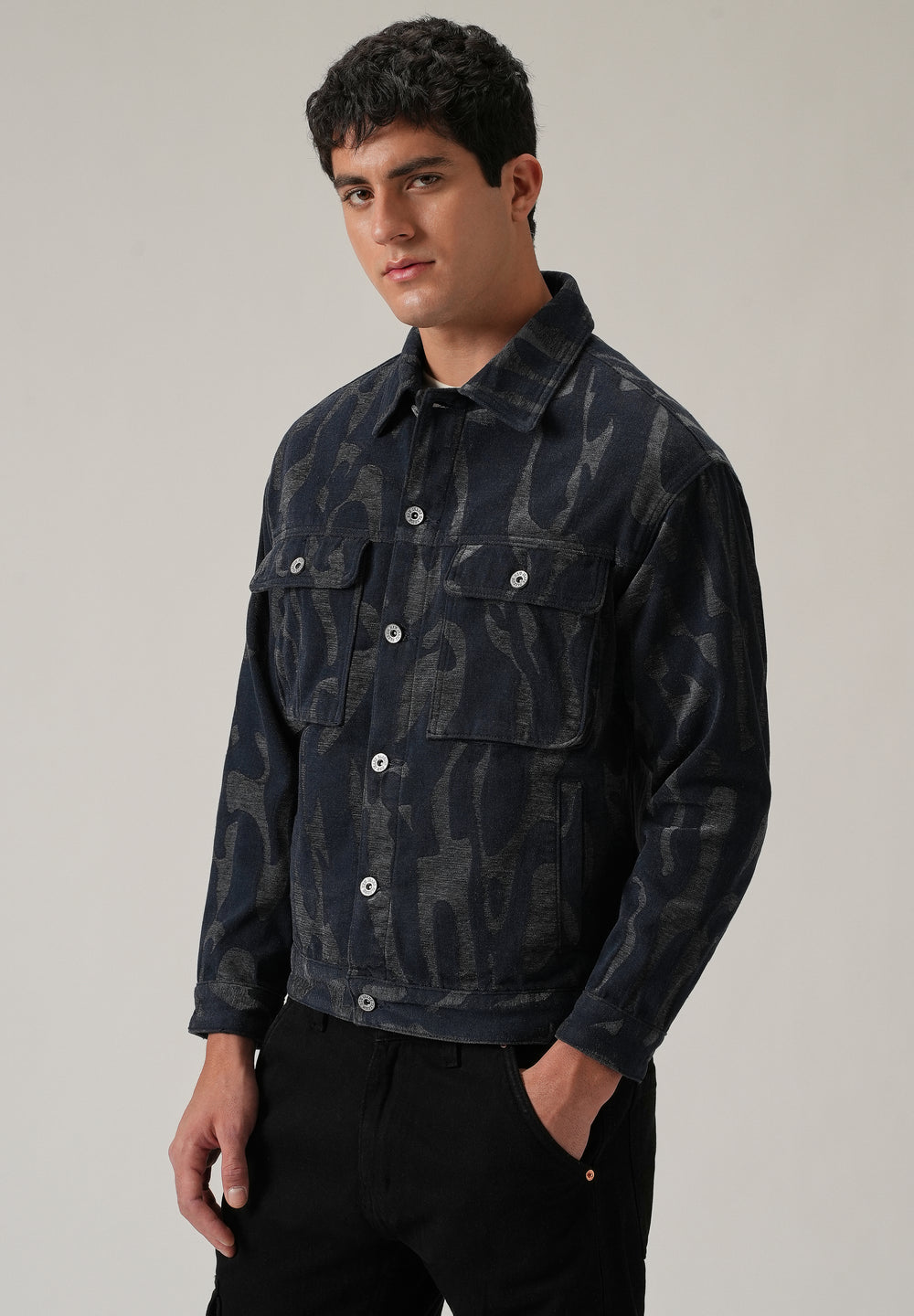 Grey Denim Jacquard Jacket
