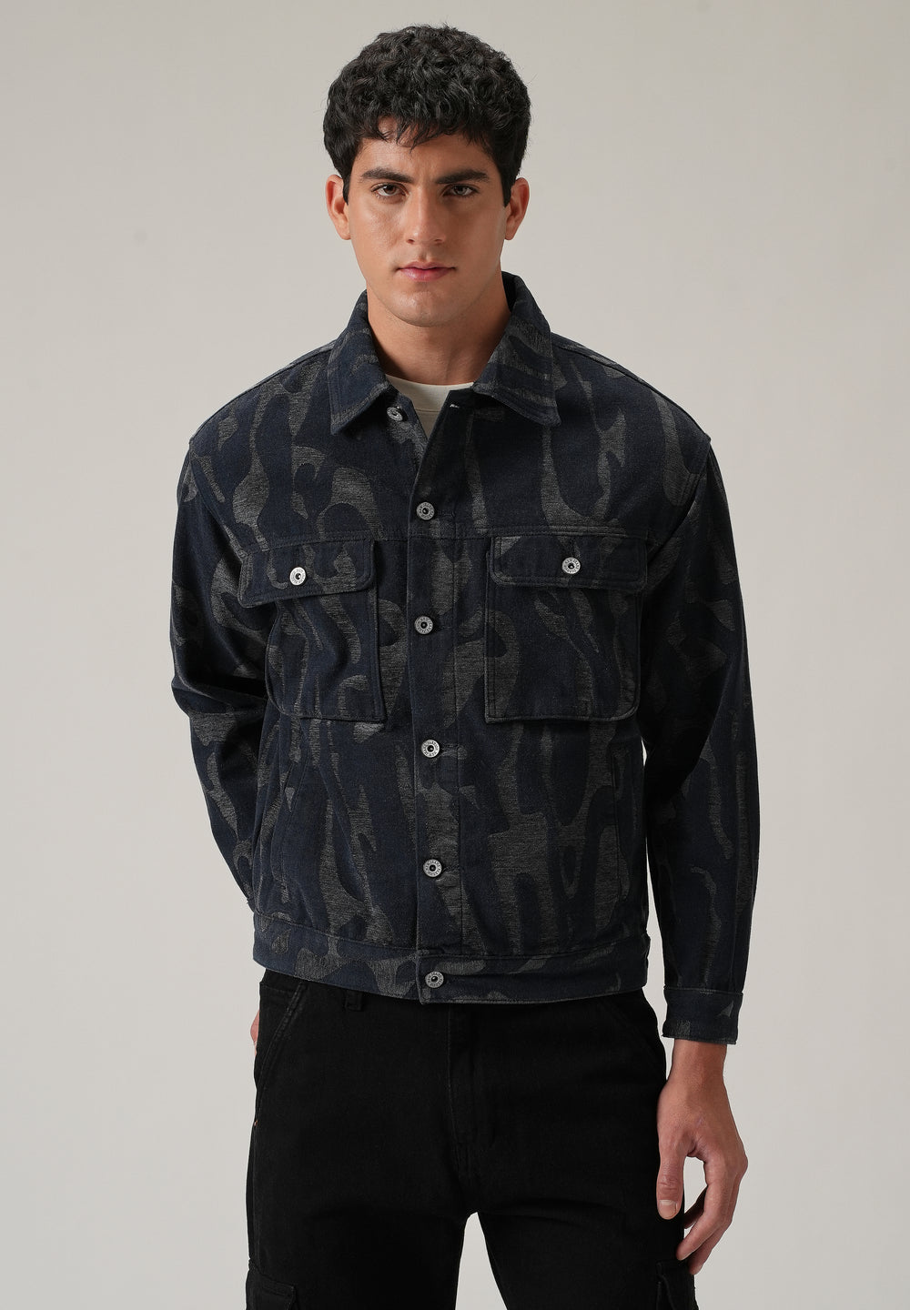Grey Denim Jacquard Jacket