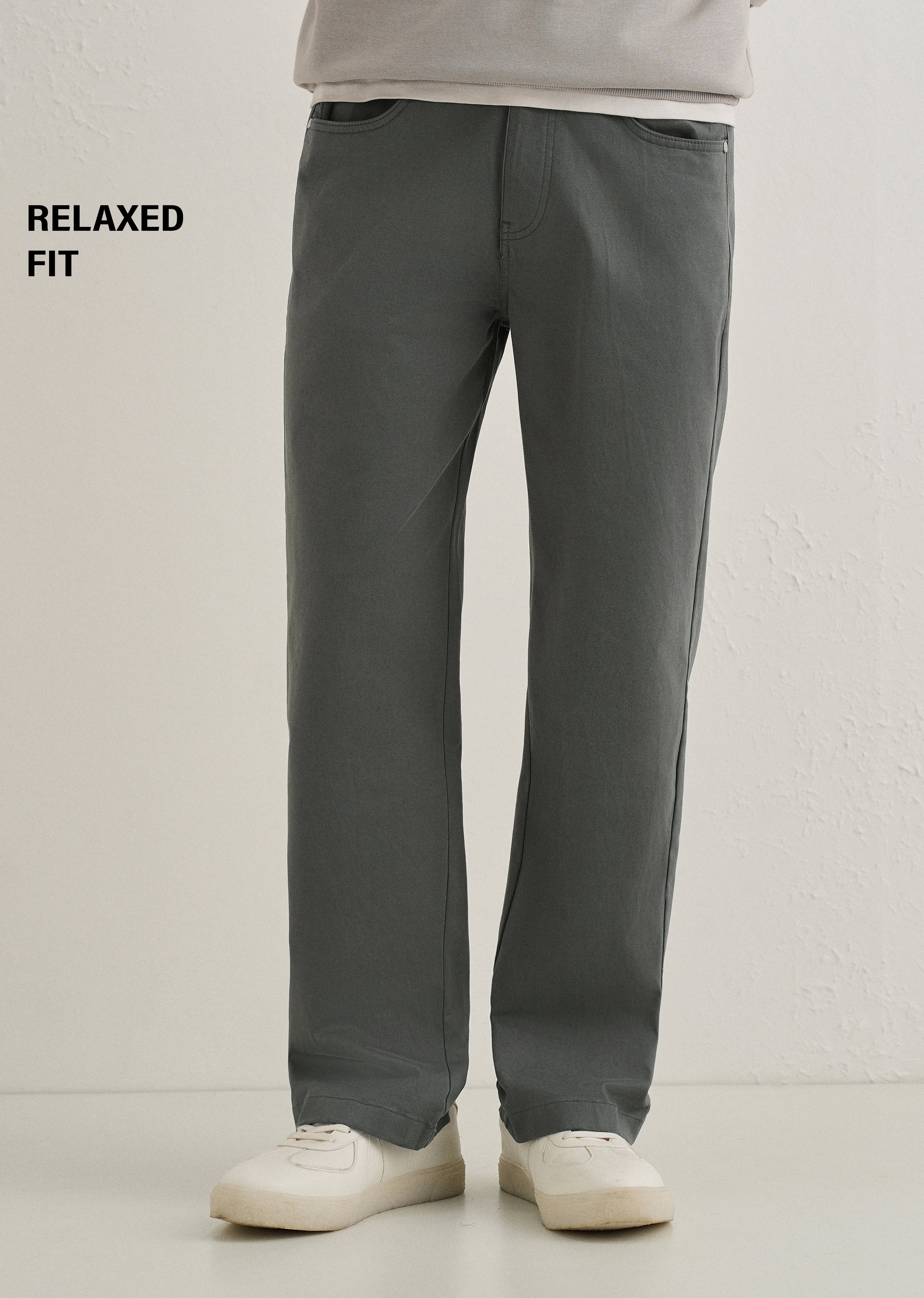 Grey Semi-Elasticated Cotton Trouser