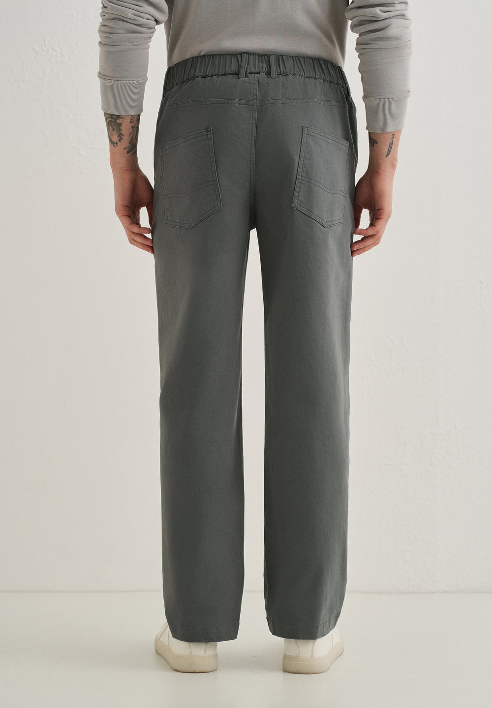 Grey Semi-Elasticated Cotton Trouser