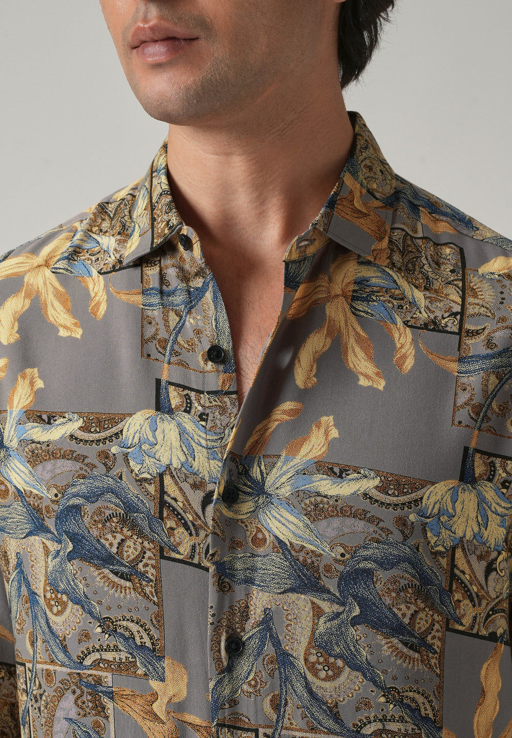 Tan Exotic Lily Print Feather Shirt