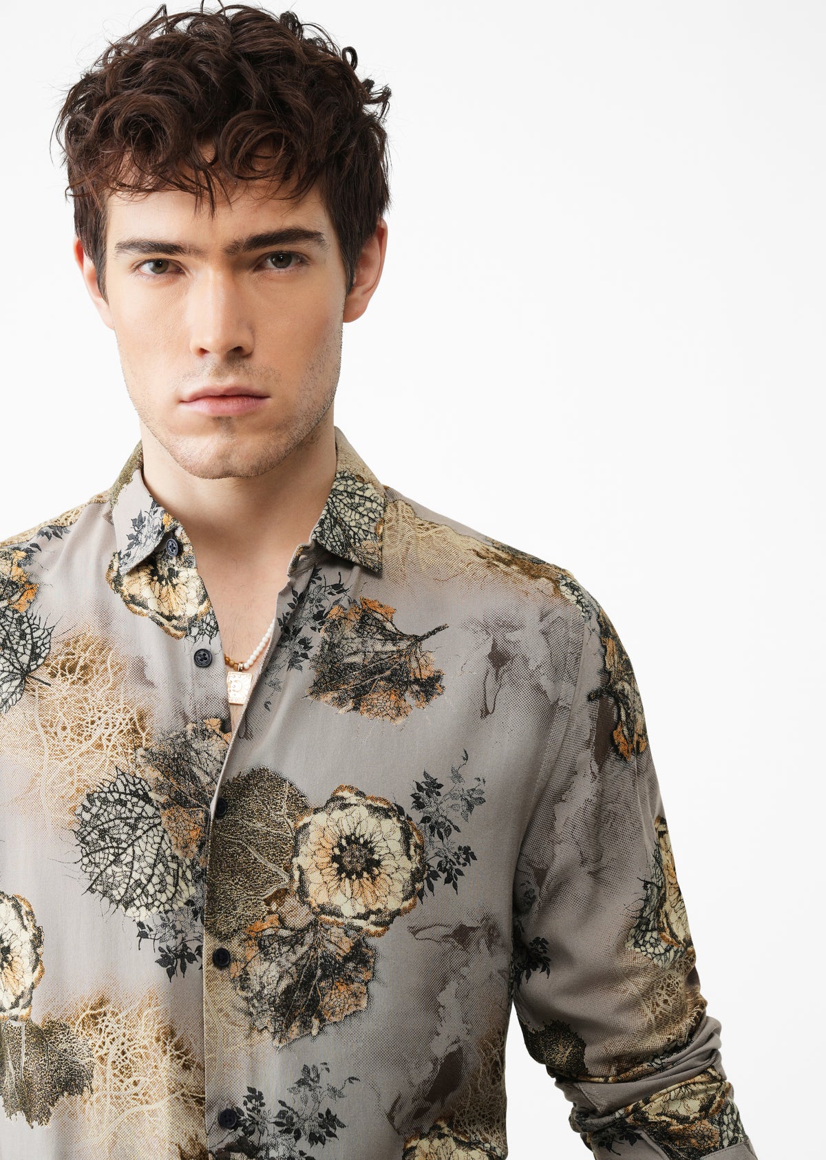Grey Flora Printed Feather Shirt