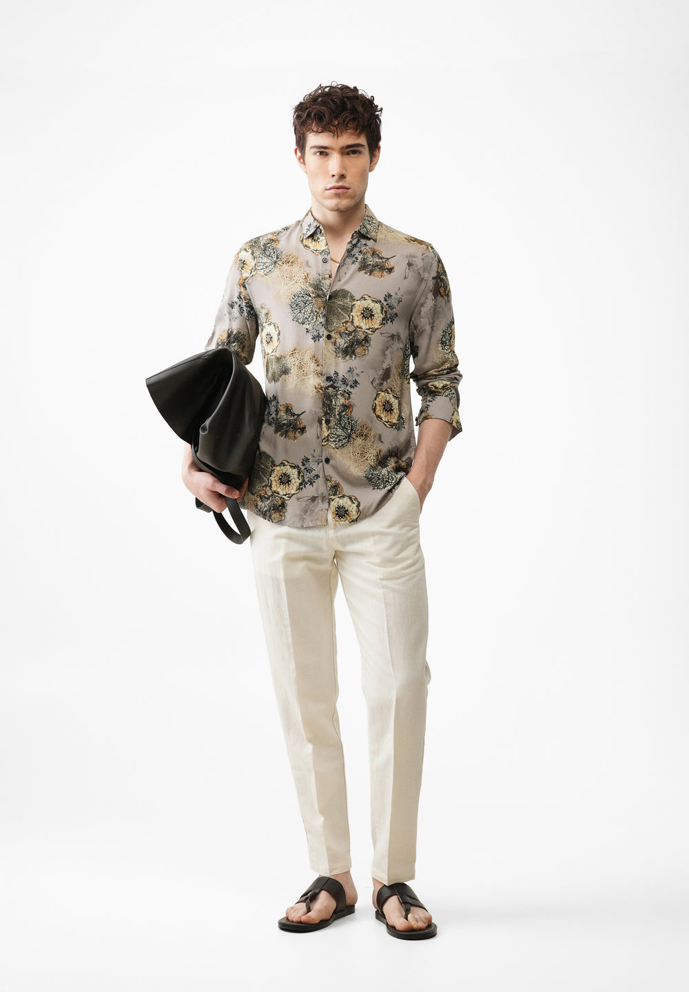 Grey Flora Printed Feather Shirt