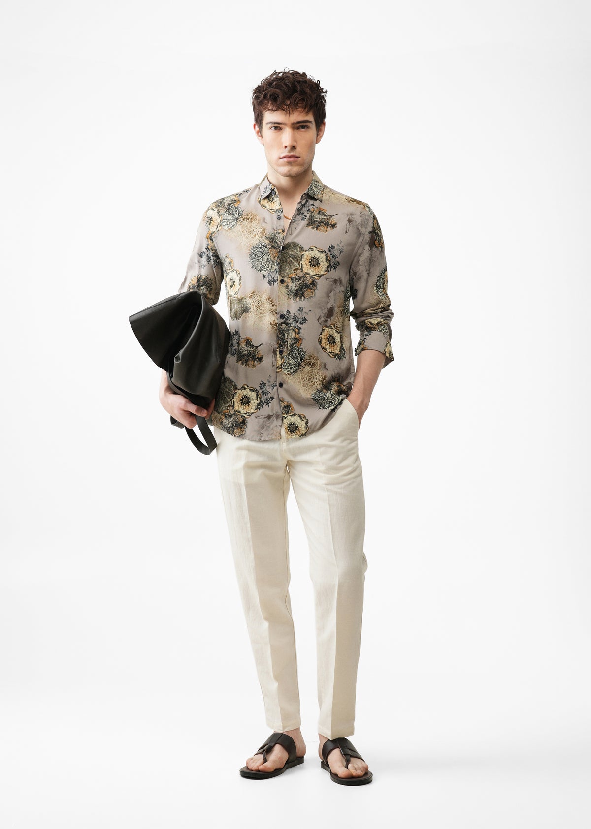 Grey Flora Printed Feather Shirt