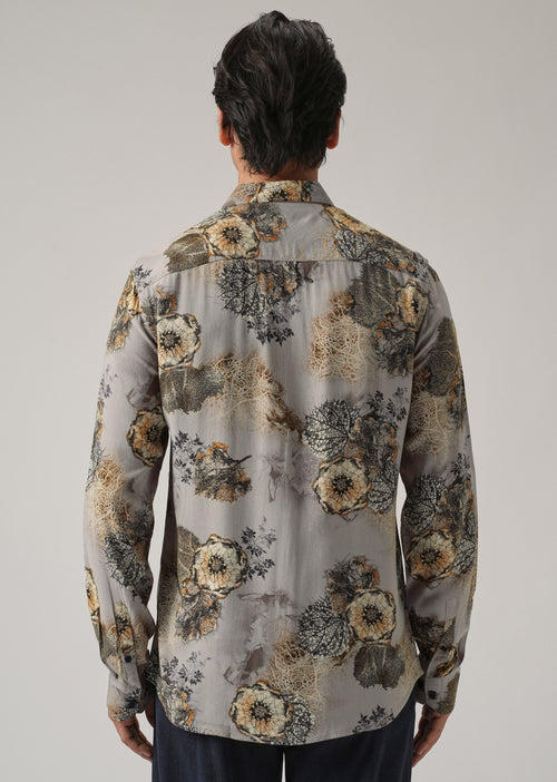 Grey Flora Print Feather Shirt