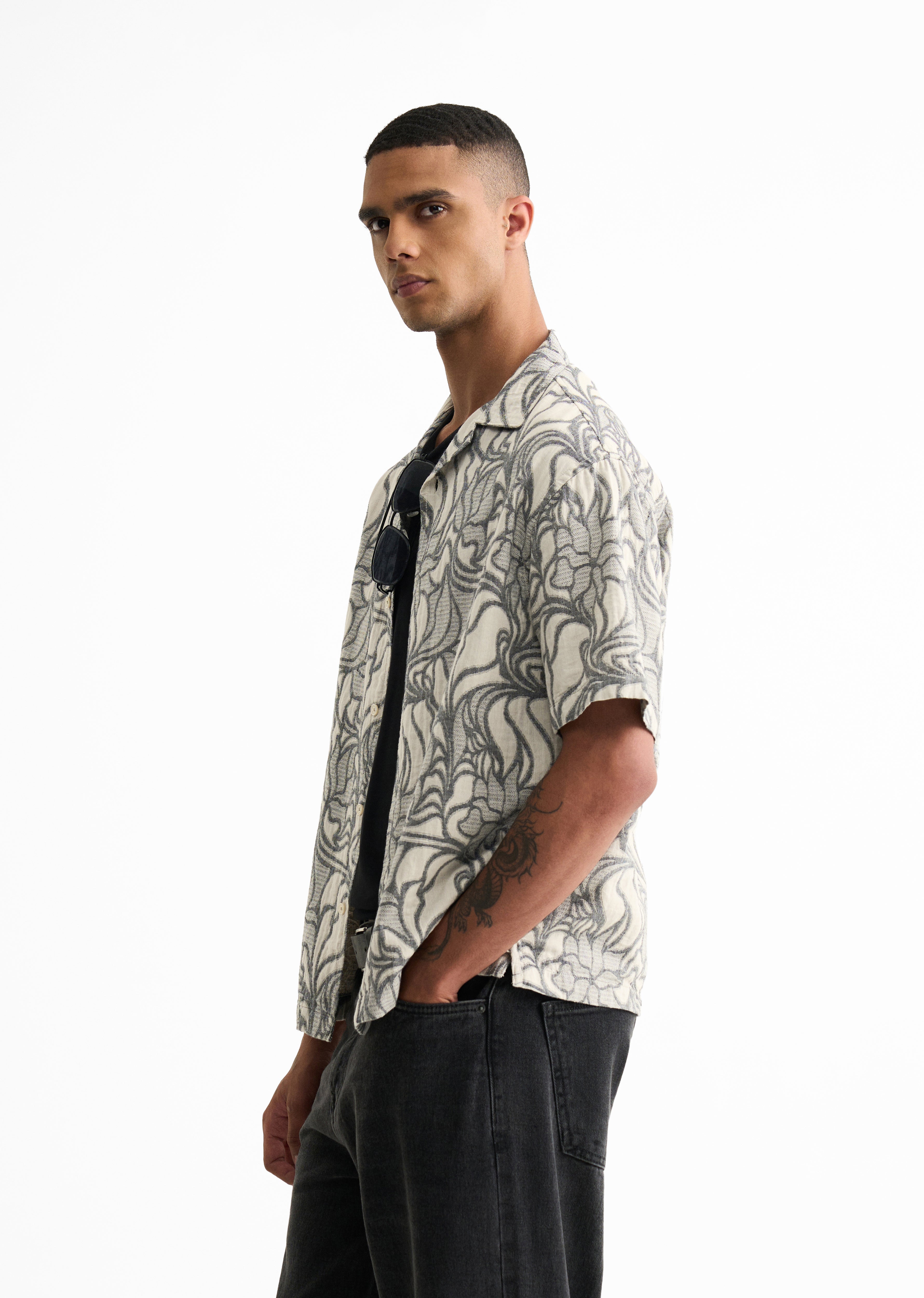 Grey Floral Jacquard Boxy Shirt