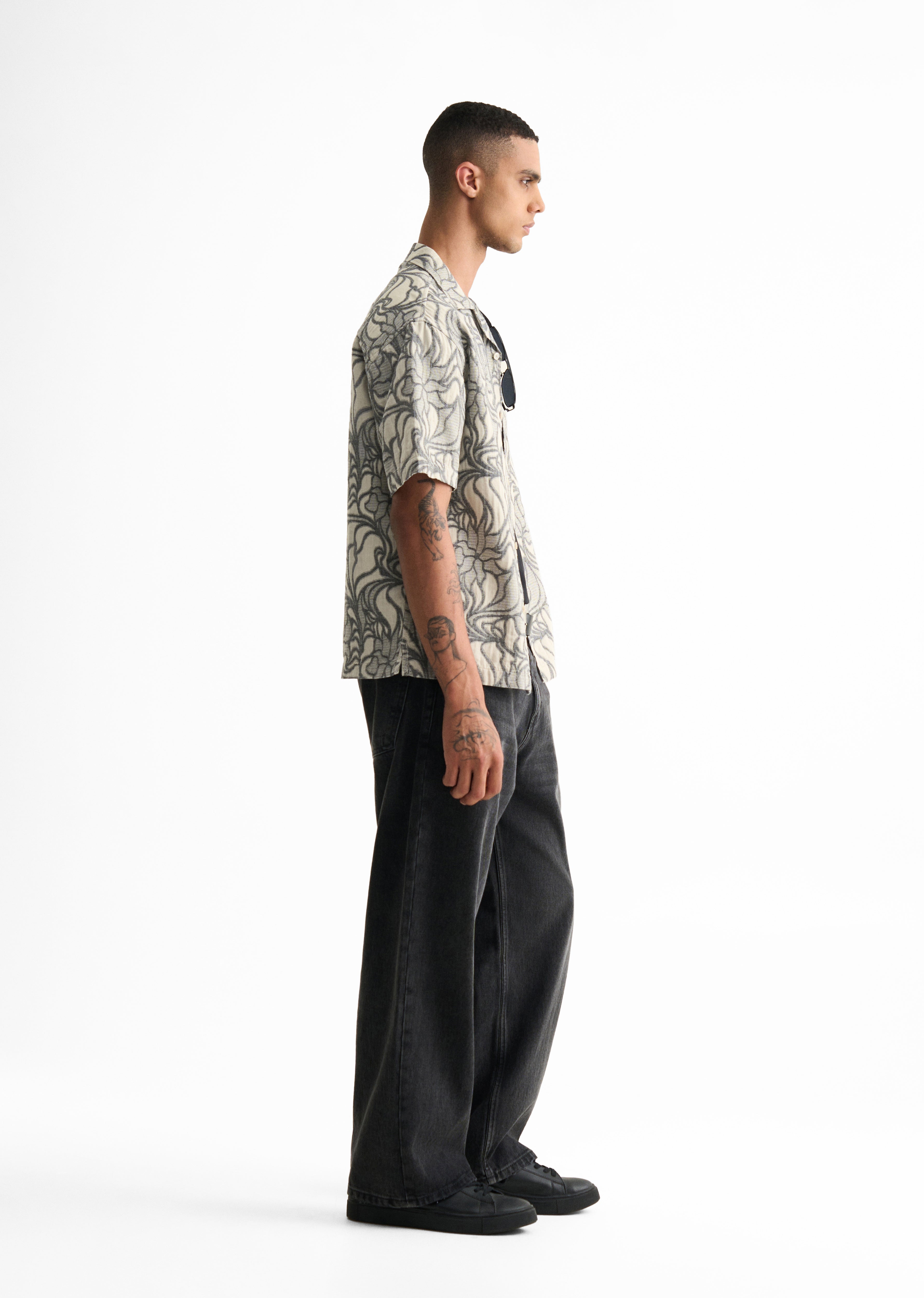 Grey Floral Jacquard Boxy Shirt