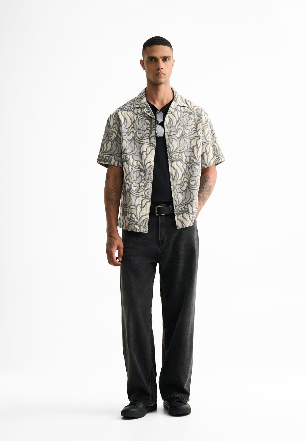 Grey Floral Jacquard Boxy Shirt