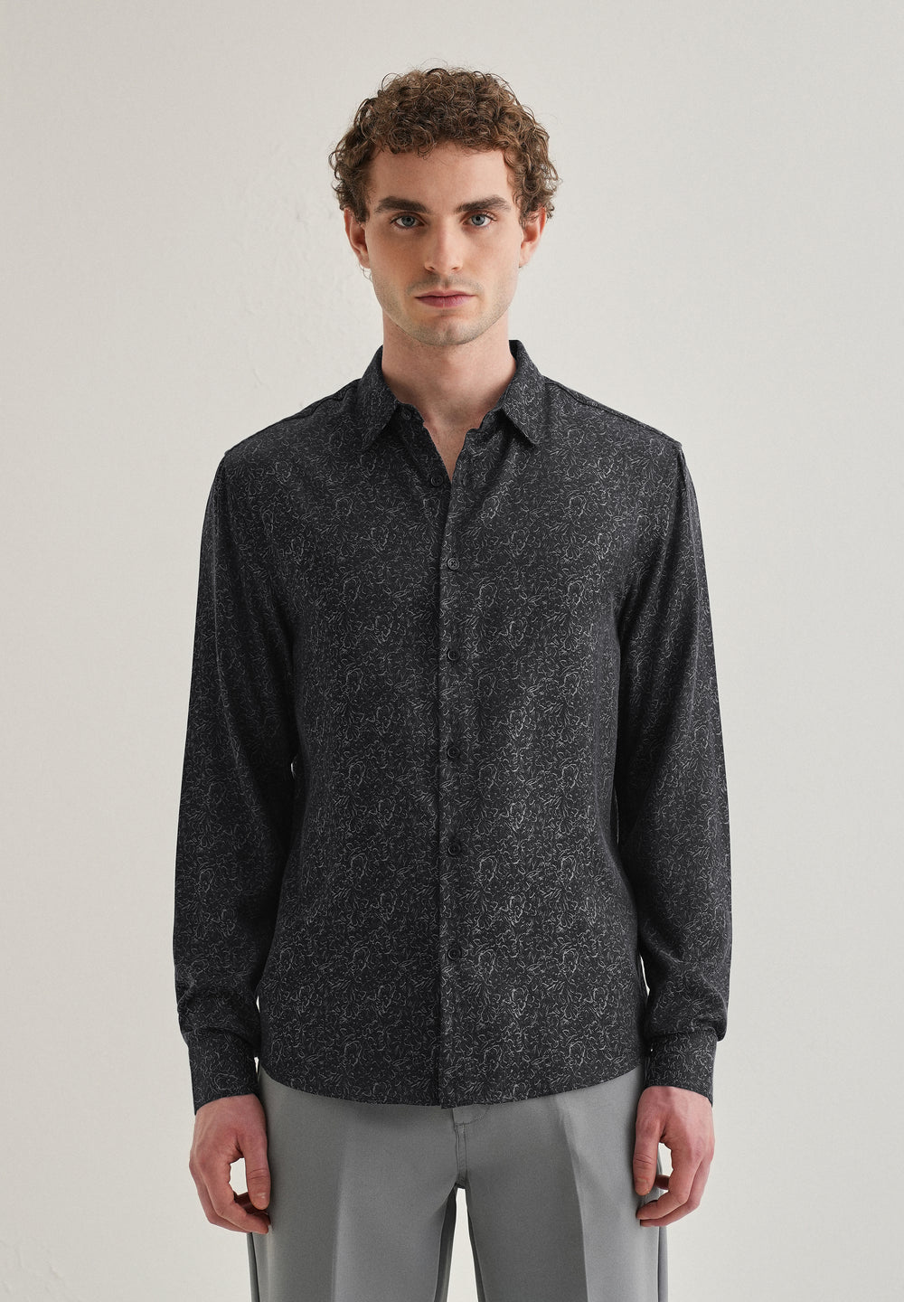 Grey Floral Jacquard Shirt
