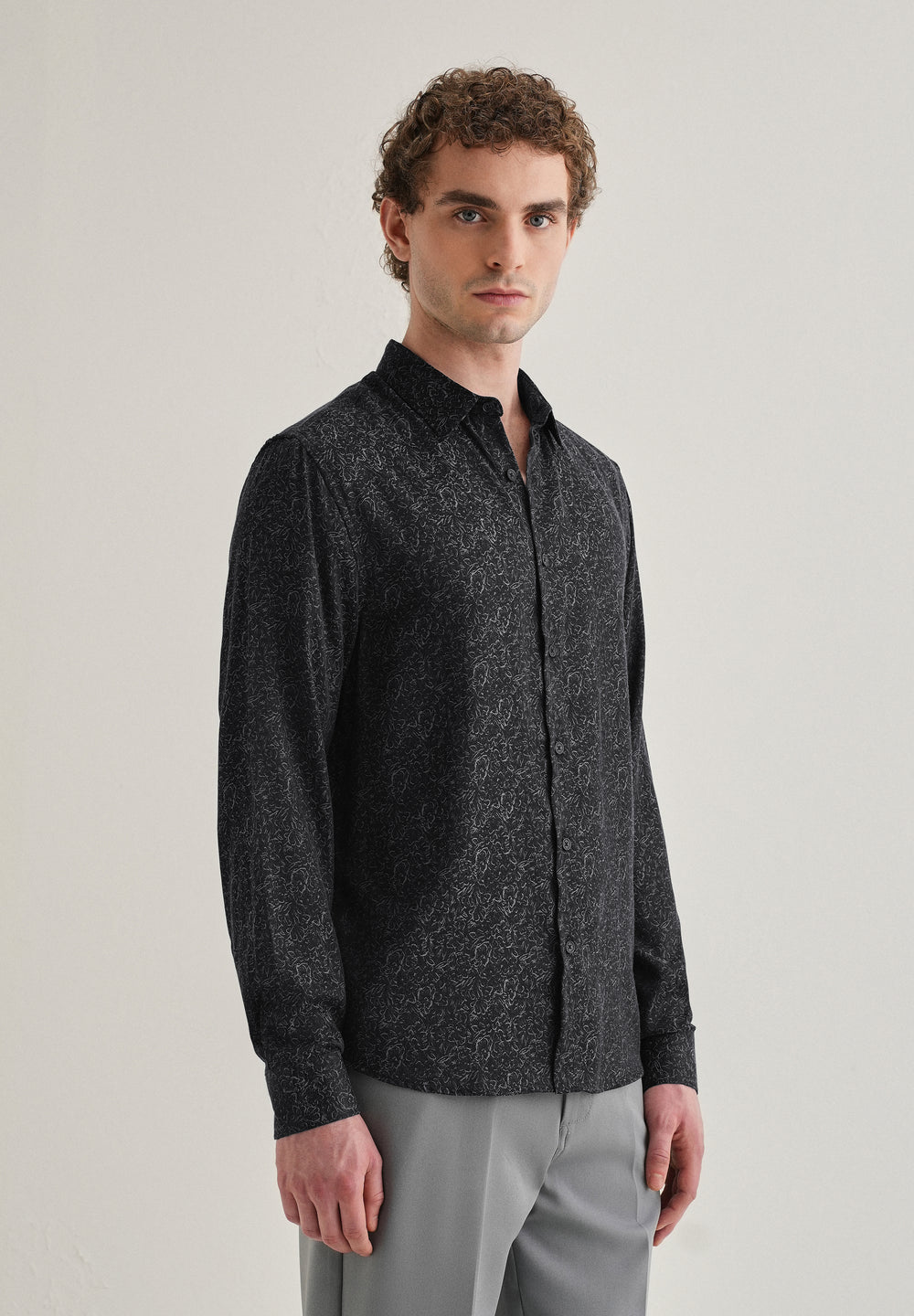 Grey Floral Jacquard Shirt